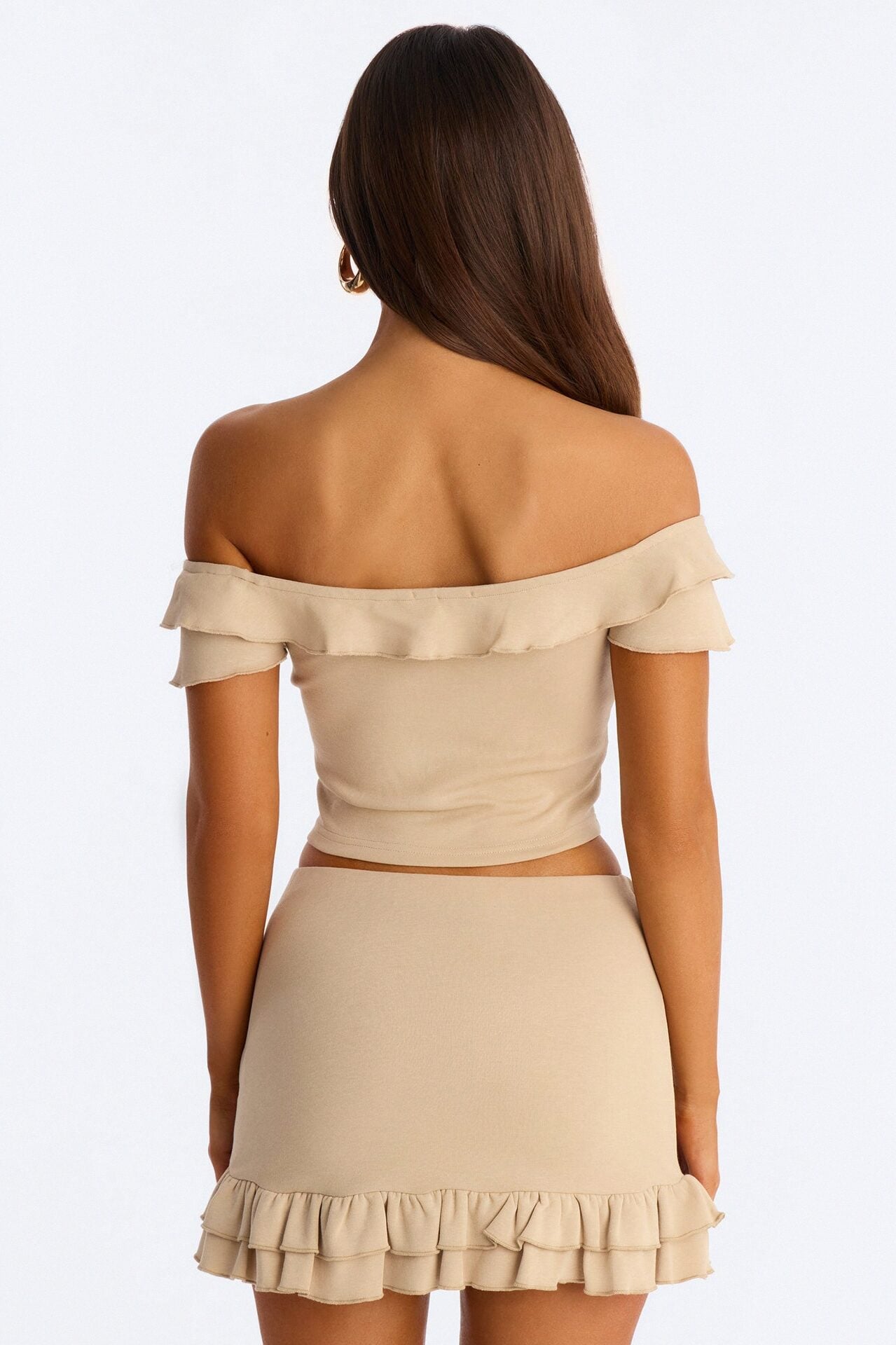 Ruffled Up Off Shoulder Skirt Set - Taupe image 4