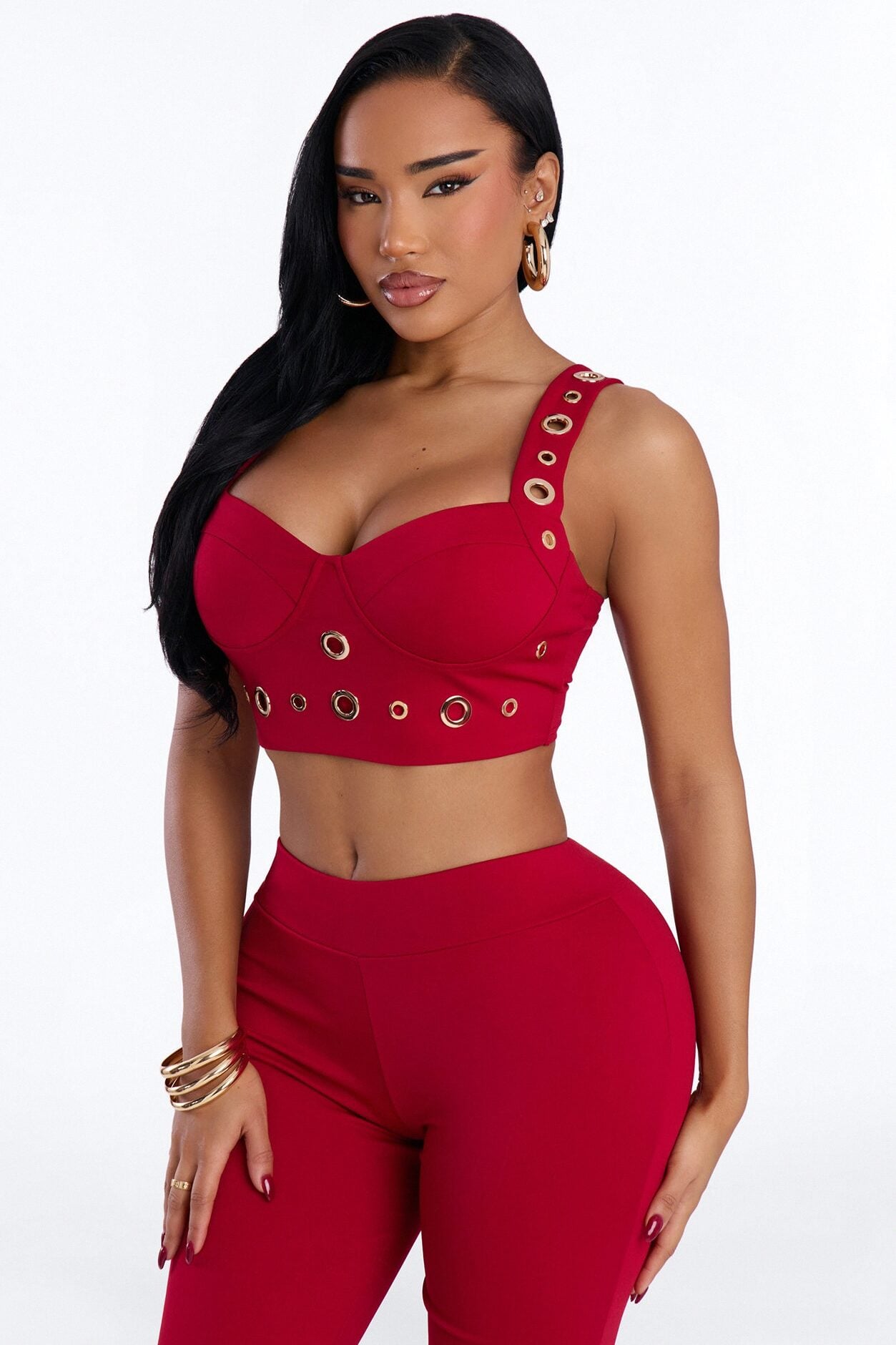 Stole Your Heart Grommet Pant Set - Red image 2