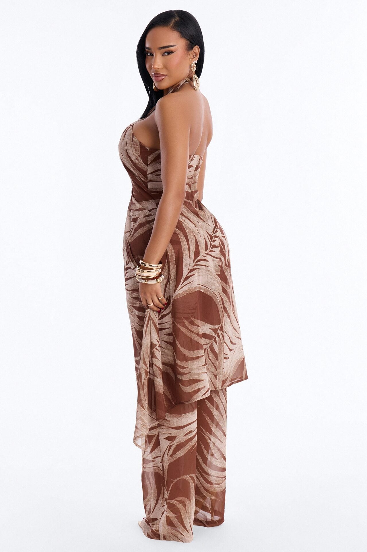 Sandra Tropical Halter Pant Set - Brown Combo image 3