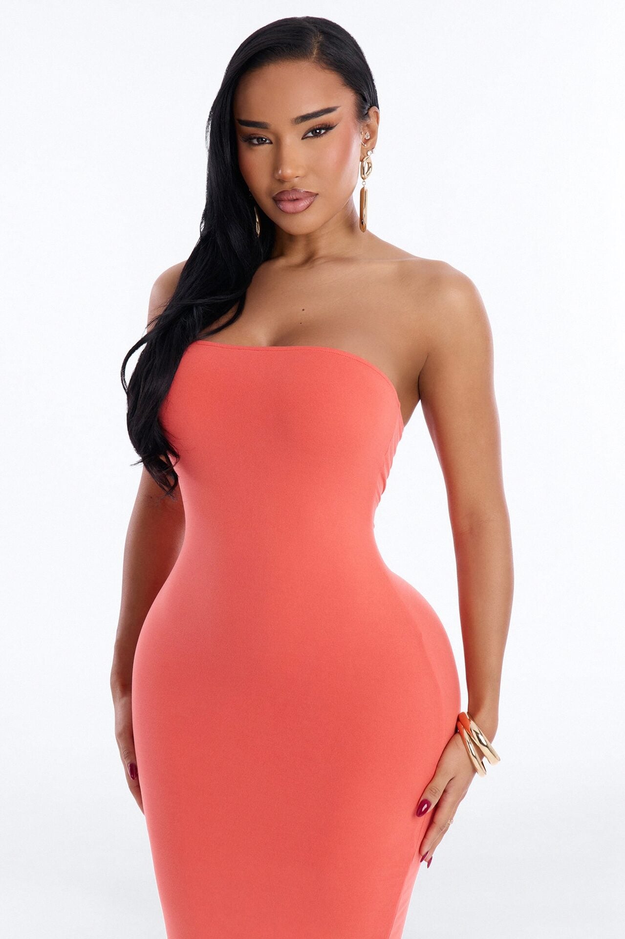 Kimmy Double Lined Strapless Midi Dress - Coral image 2