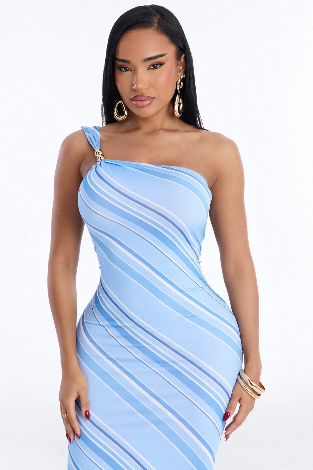 Gracelyn Asymmetrical Striped Midi Dress - Blue image 2