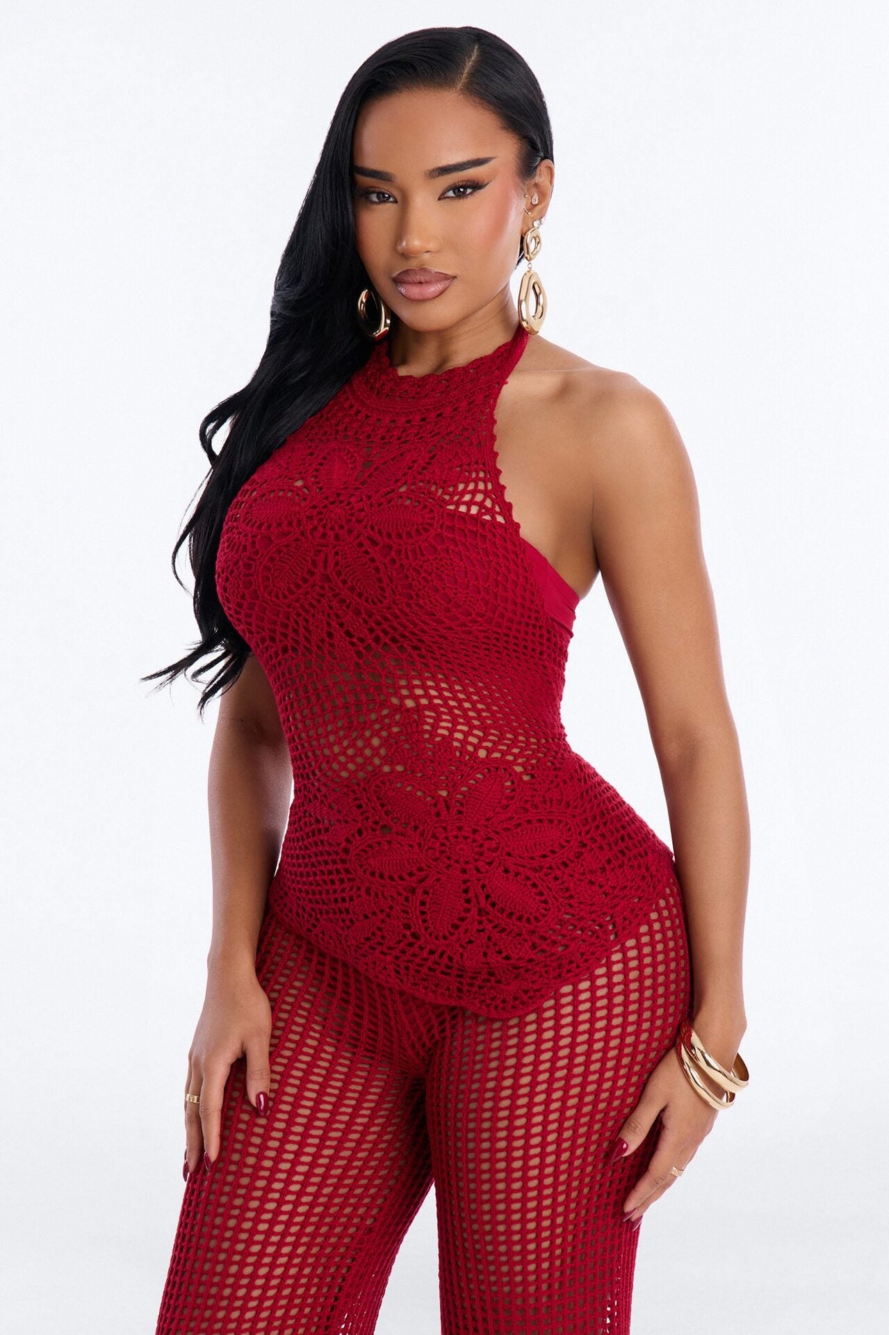 Laguna Crochet 4 Piece Pant Set - DarkRed image 2