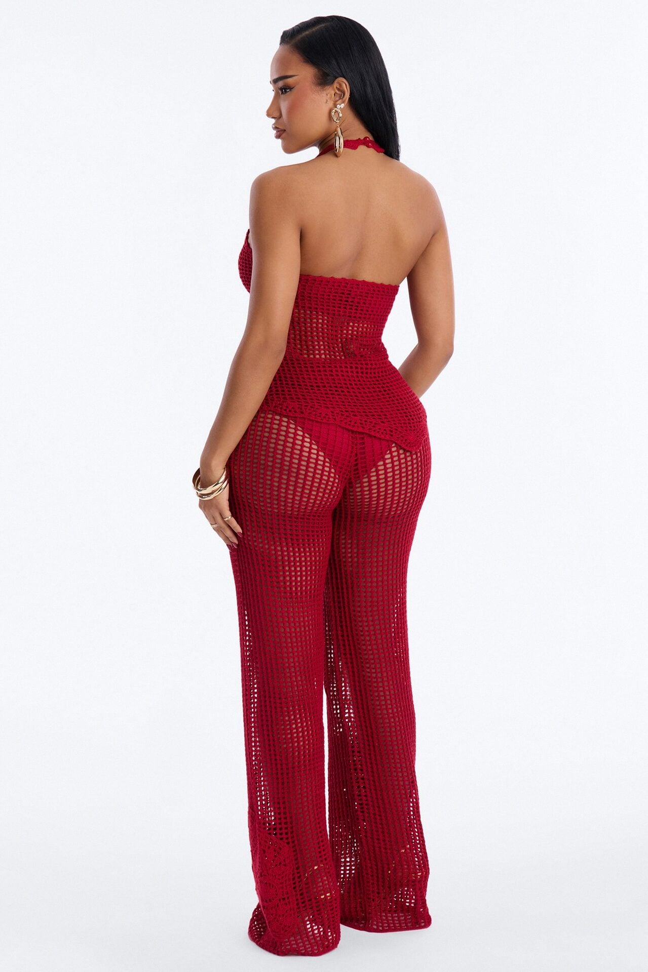 Laguna Crochet 4 Piece Pant Set - DarkRed image 3