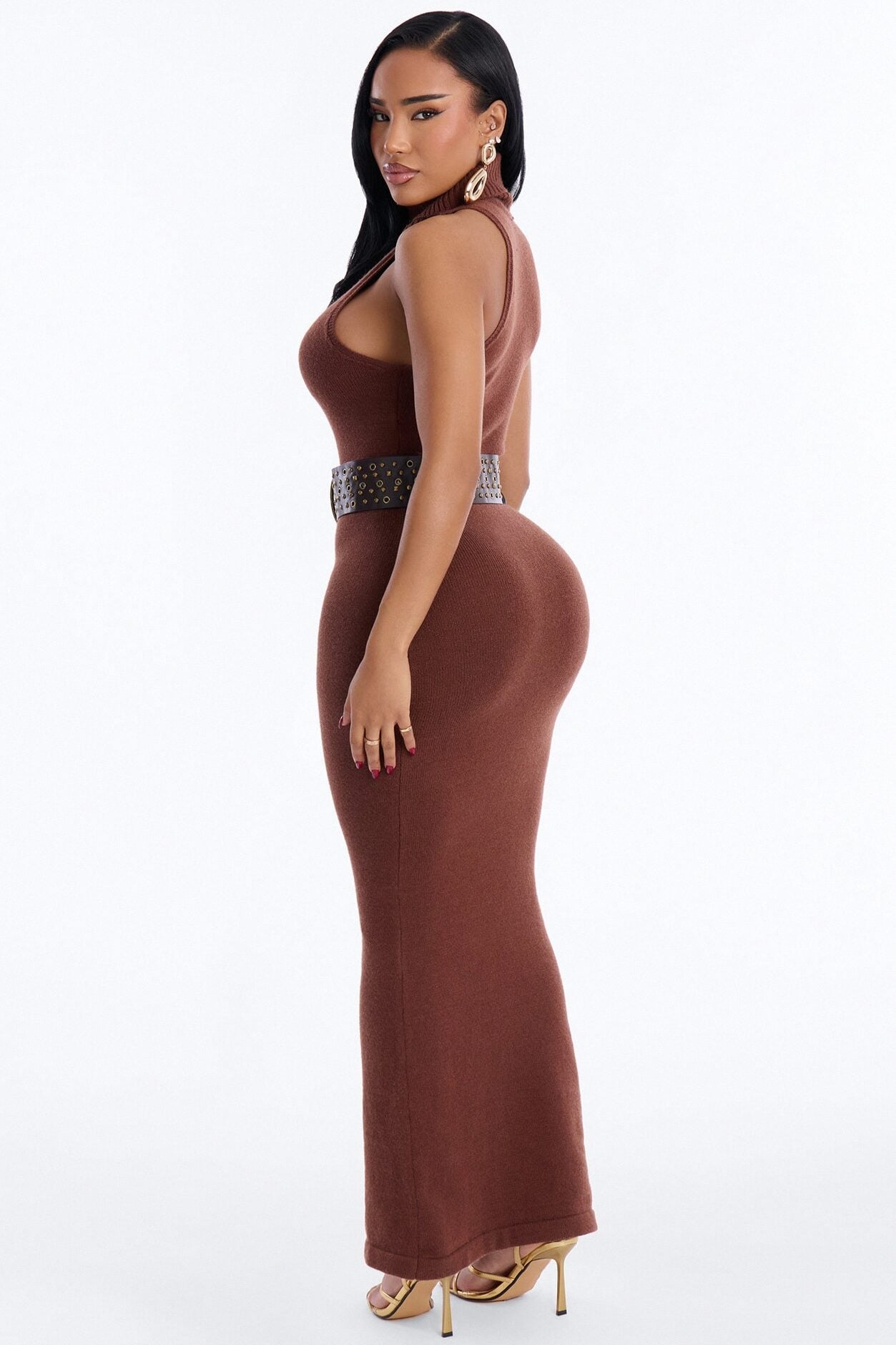Coco Belted Sweater Maxi Dress - Chocolate image 3