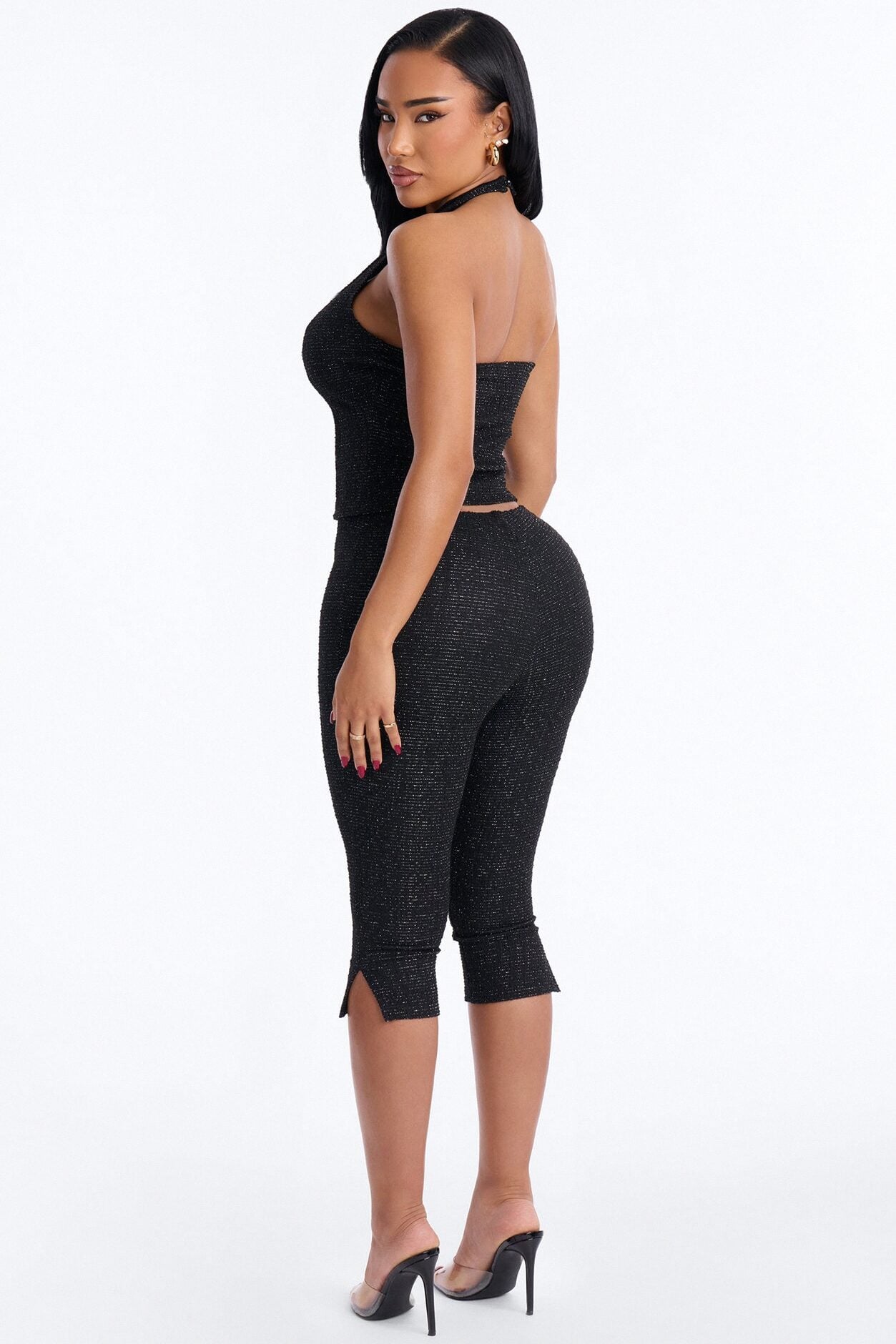 Keep My Promise Knit Tweed Capri Set - Black image 3