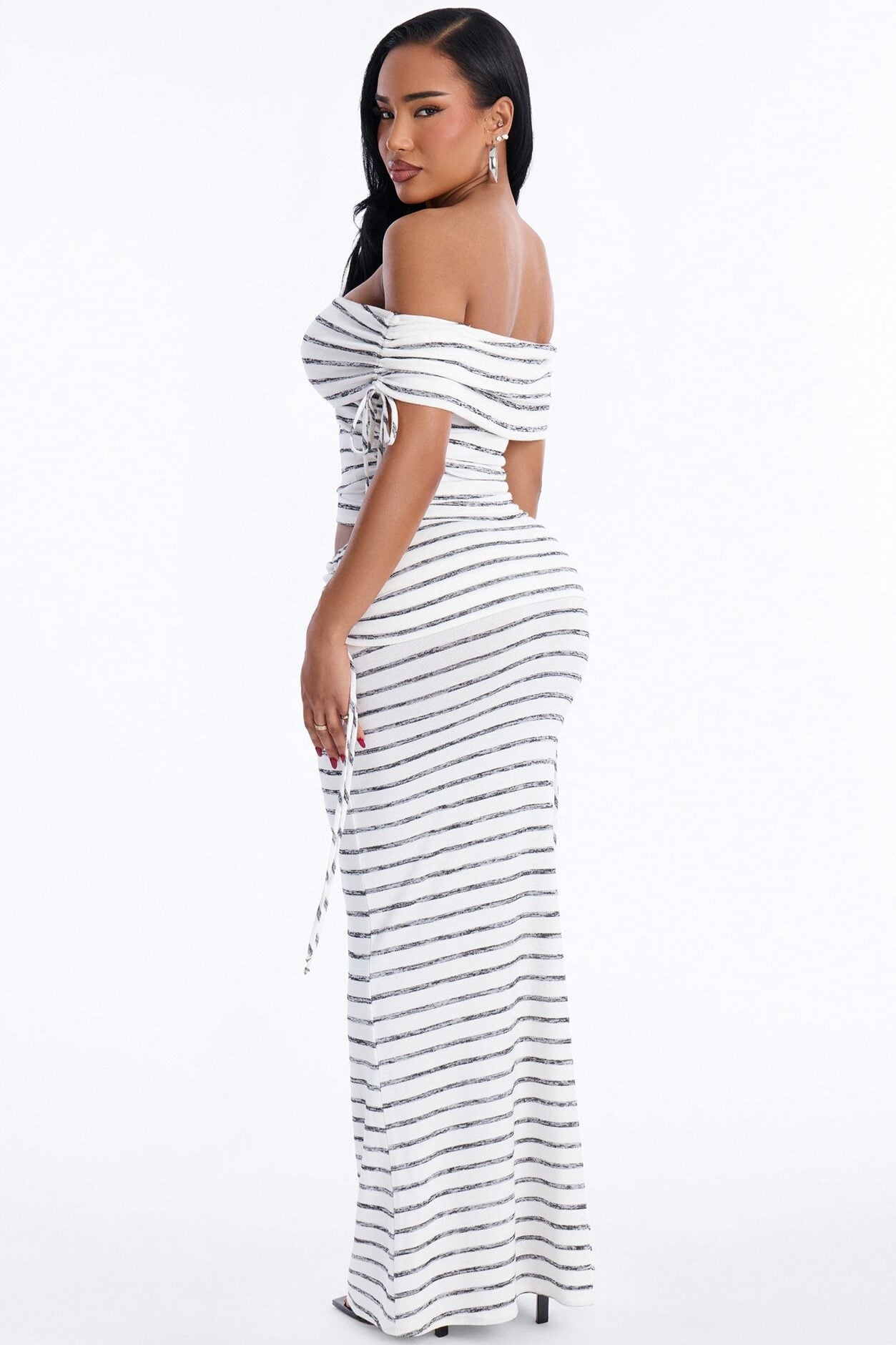 Coastal Cutie Striped Fold Over Maxi Skirt Set - White/Black image 3