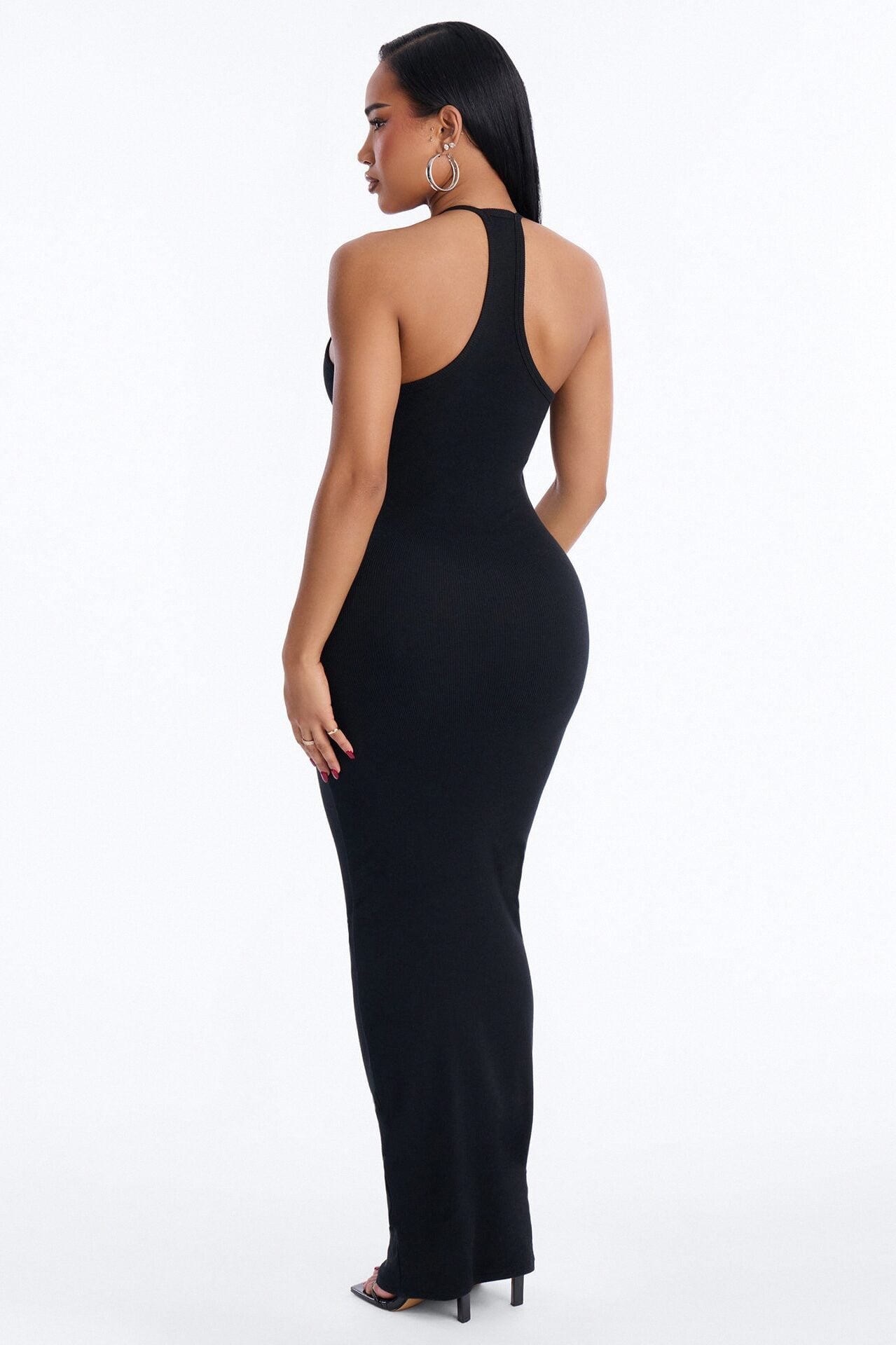 On The Daily Padded Ribbed Maxi Dress - Black image 3