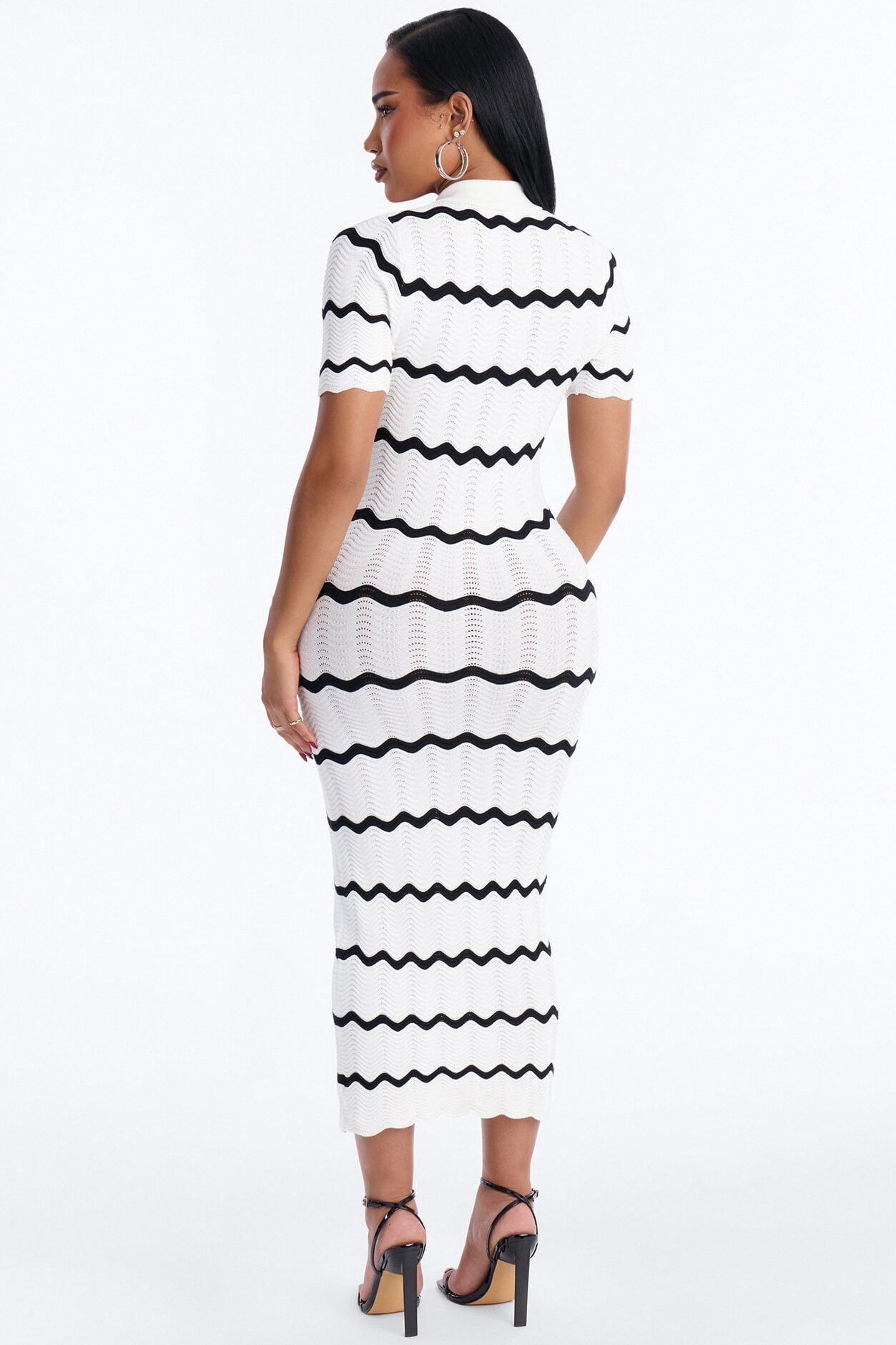 Bellamy Striped Knit Midi Dress - White/Black image 3