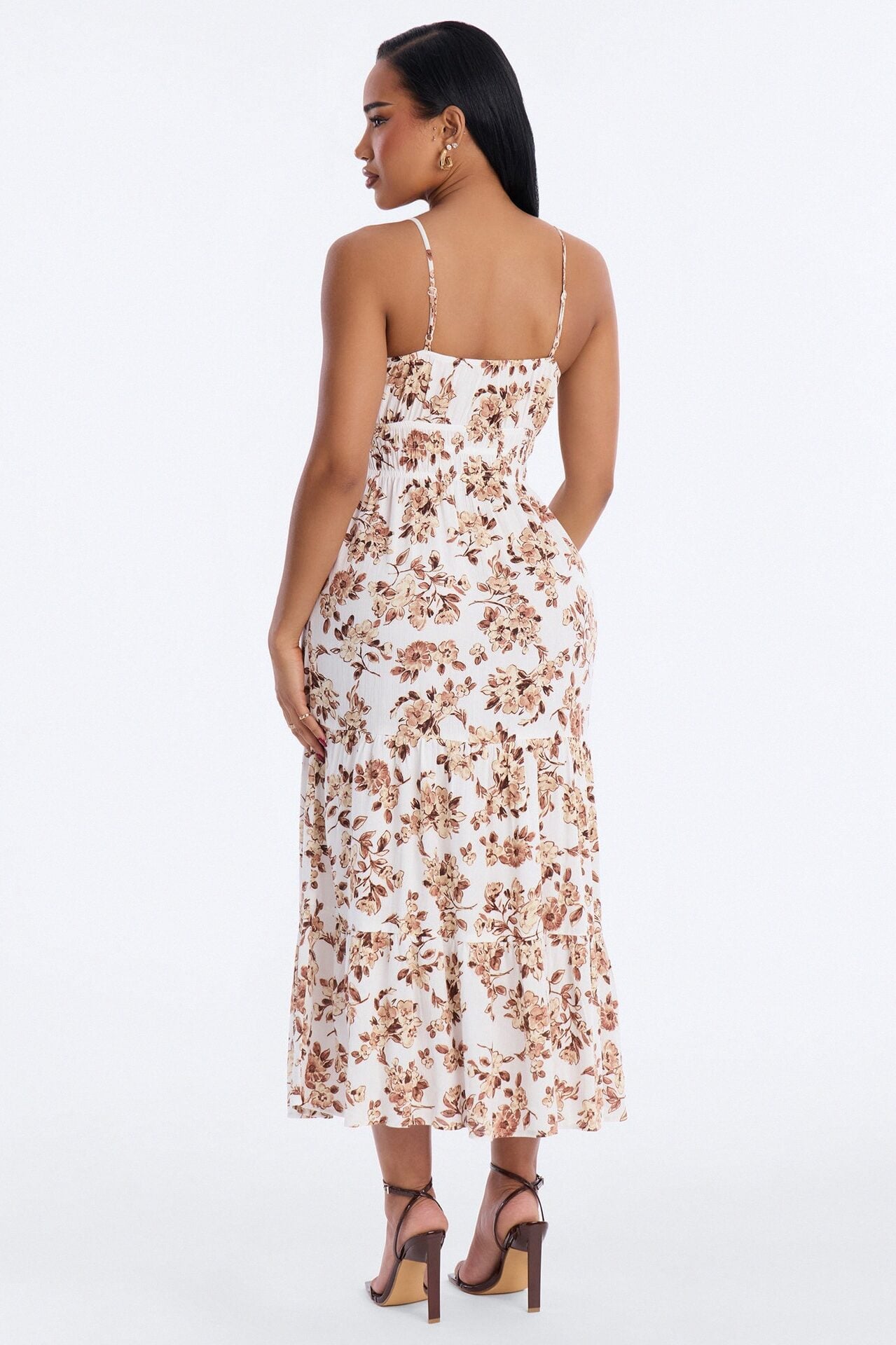 Anneliese Floral Rayon Midi Dress - White image 3