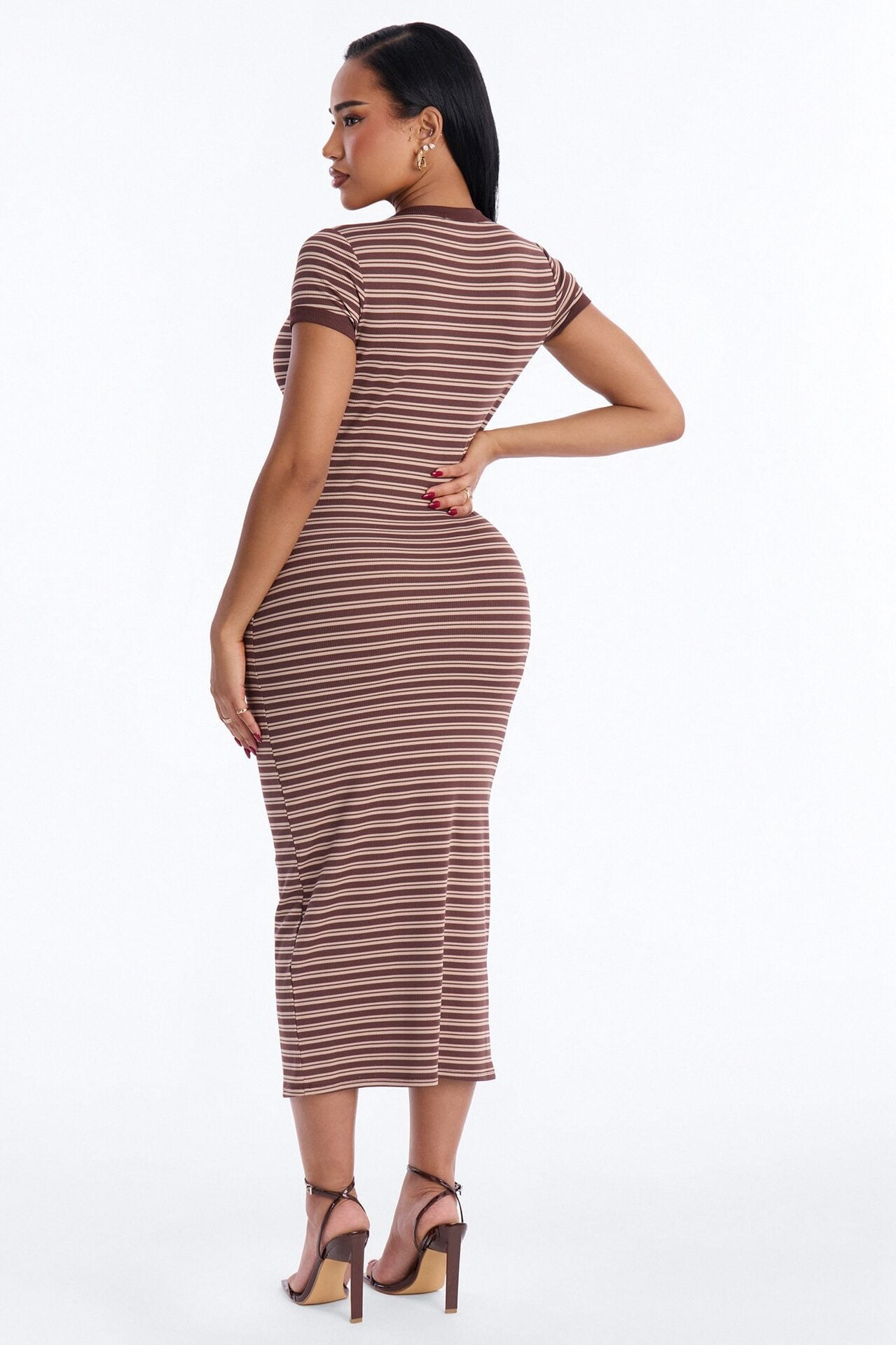 Aliana Striped Ribbed Midi Dress - Brown/combo image 3