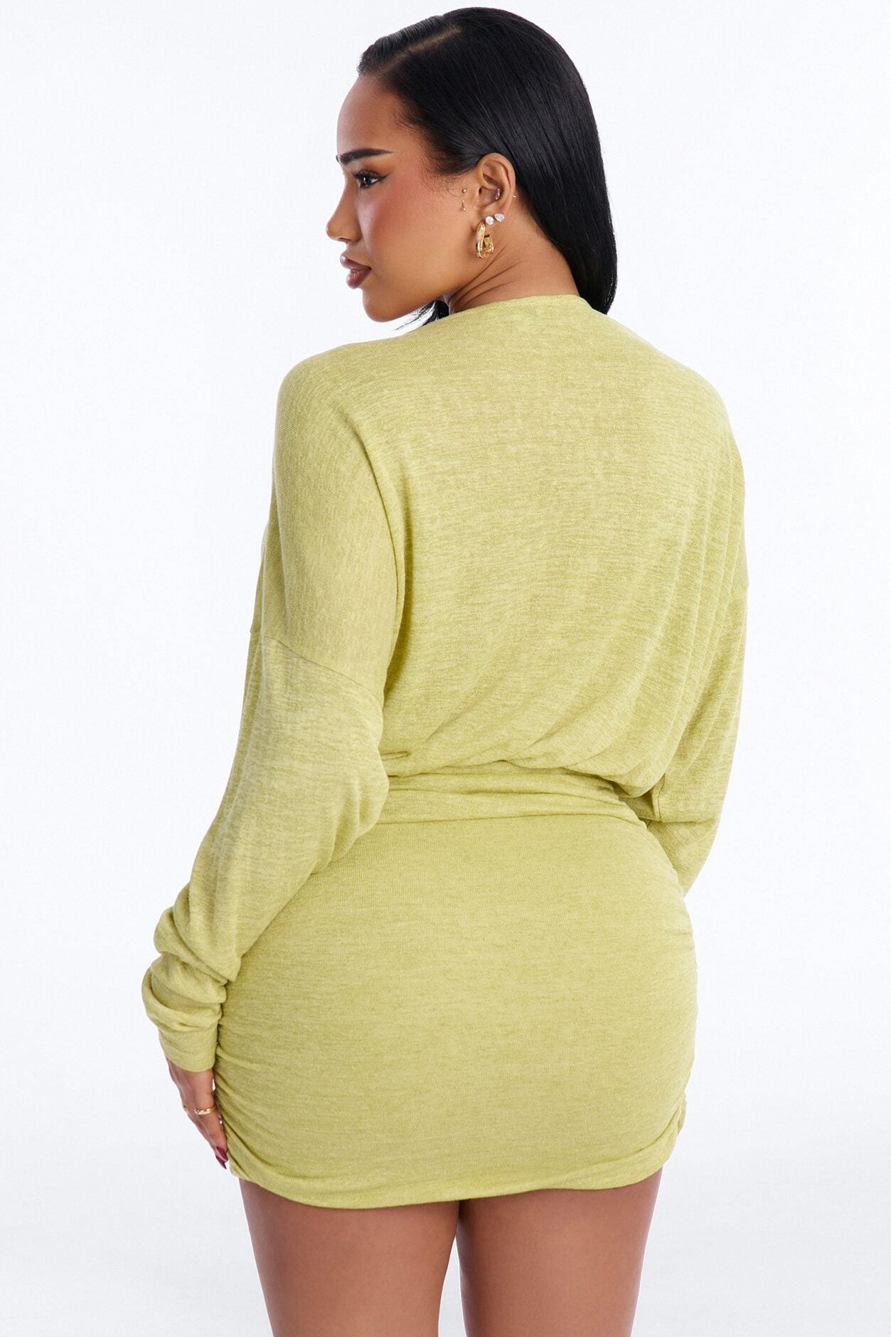 Elizabeth Long Sleeve Sweater Mini Dress - Chartreuse image 3