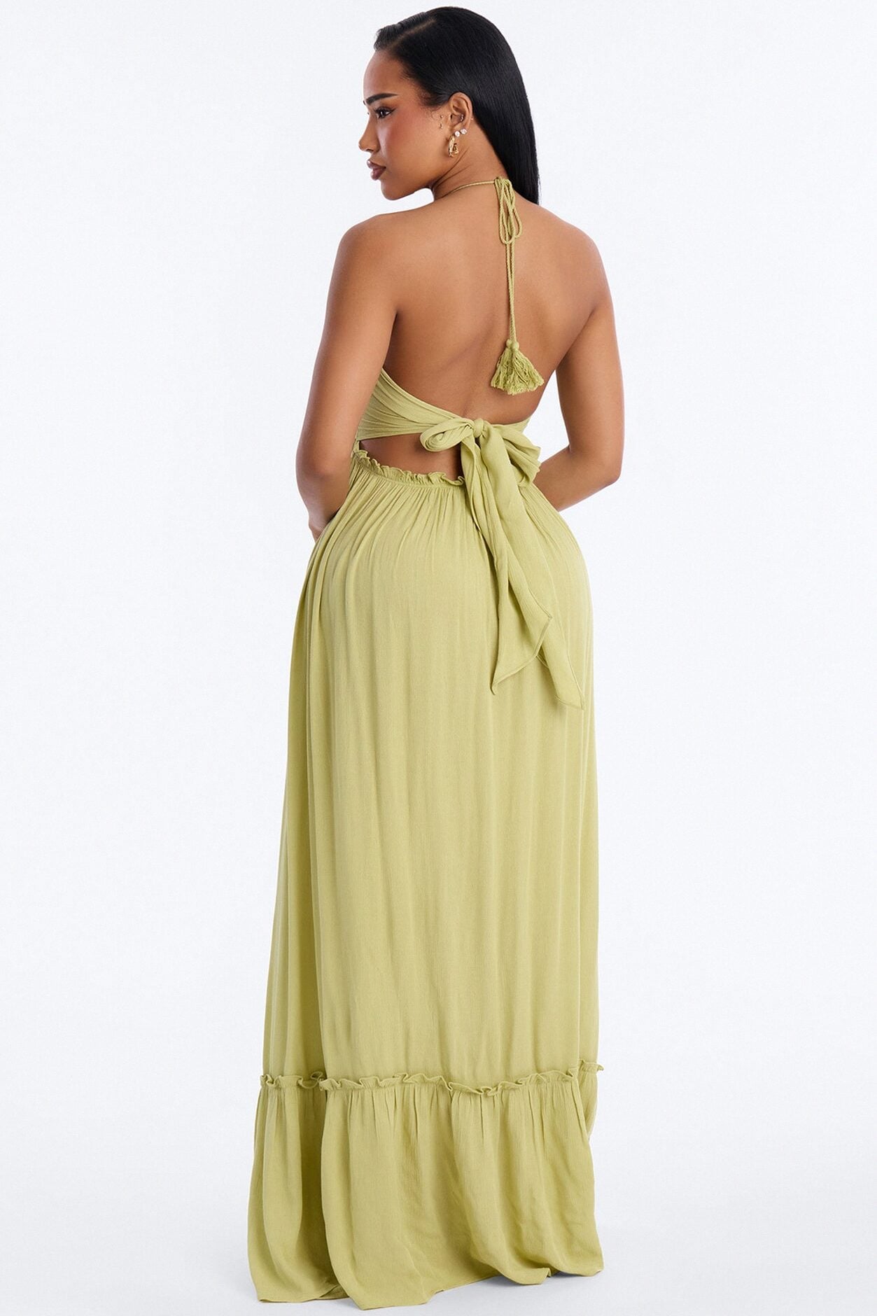 Pretty In Paradise Backless Maxi Dress - Lime image 3
