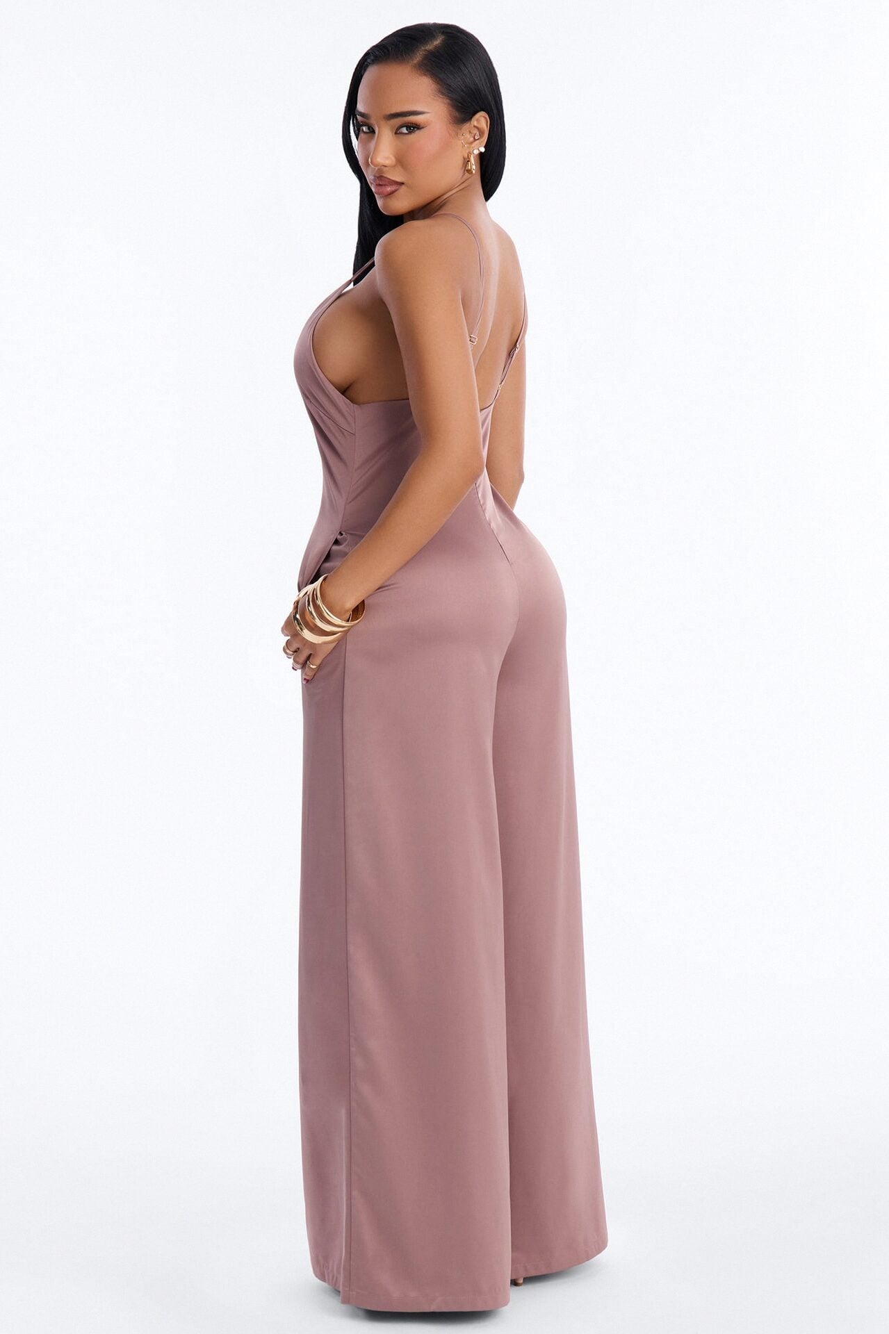 Coco Satin Wide Leg Jumpsuit - Taupe image 3