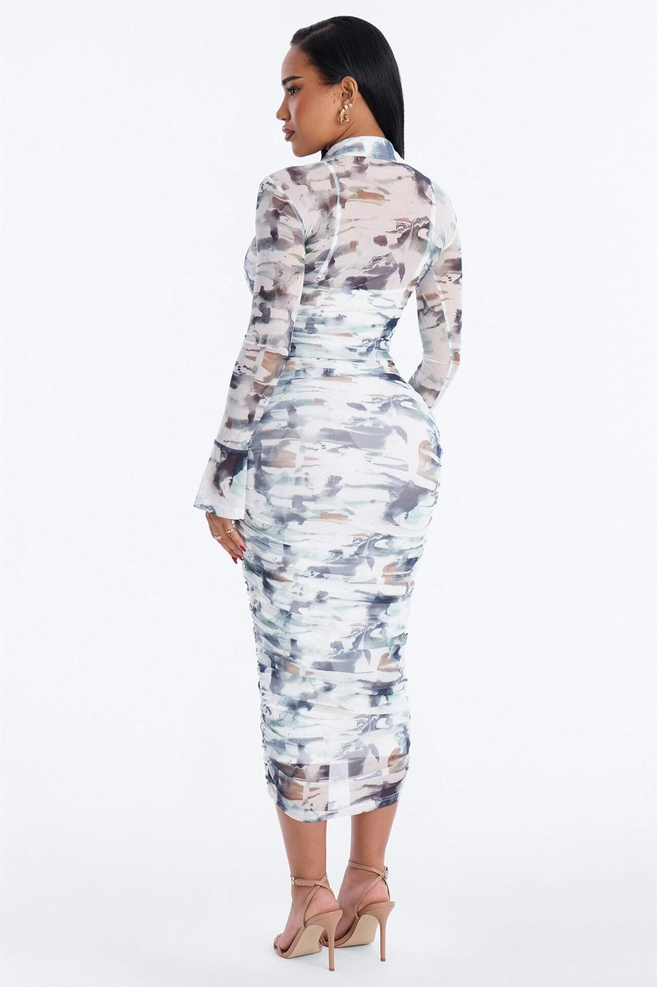 Hensley Tie Dye Mesh Midi Dress - Green/combo image 3
