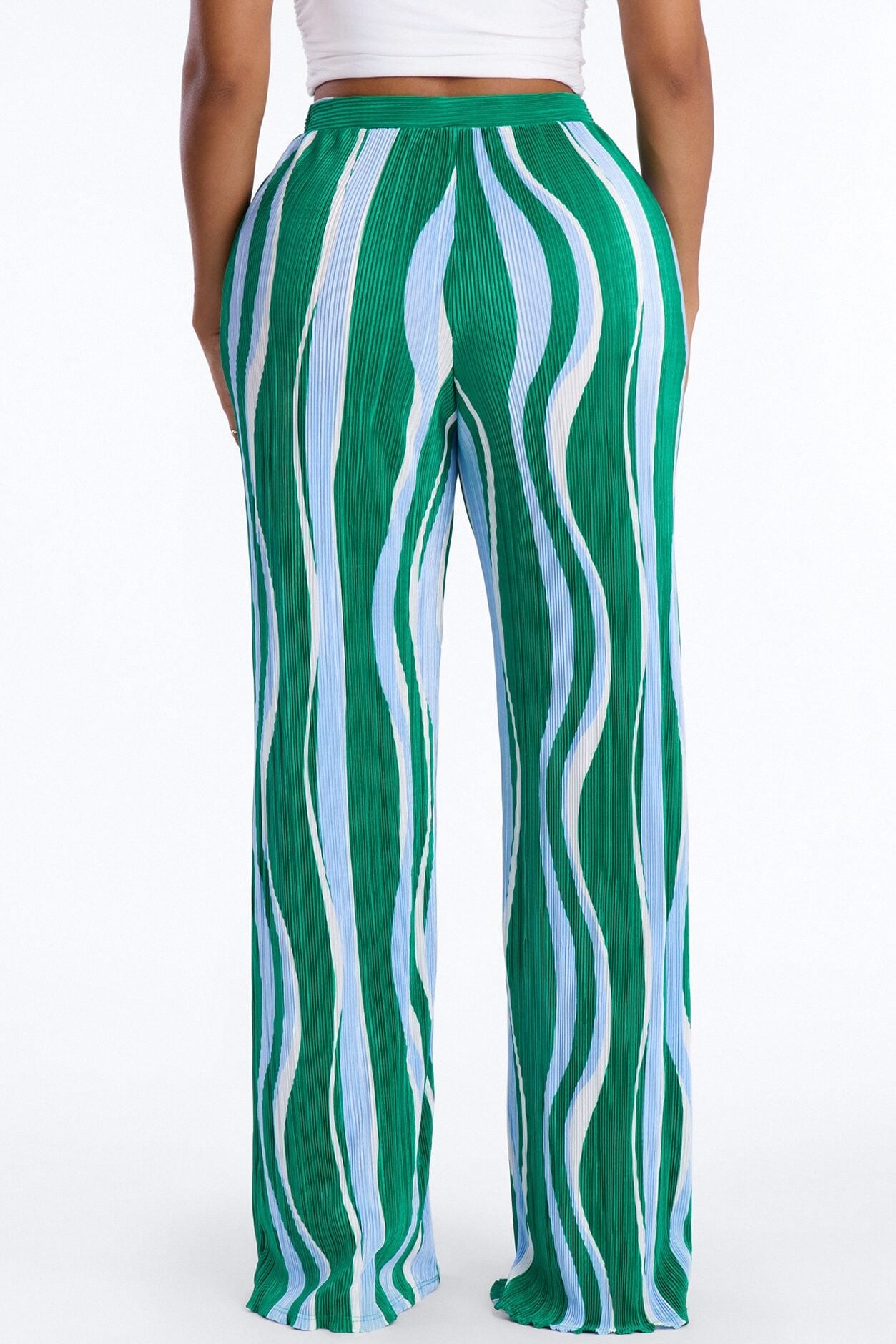 In The Tropics Abstract Plisse Wide Leg Pant 33″ - Green/combo image 3