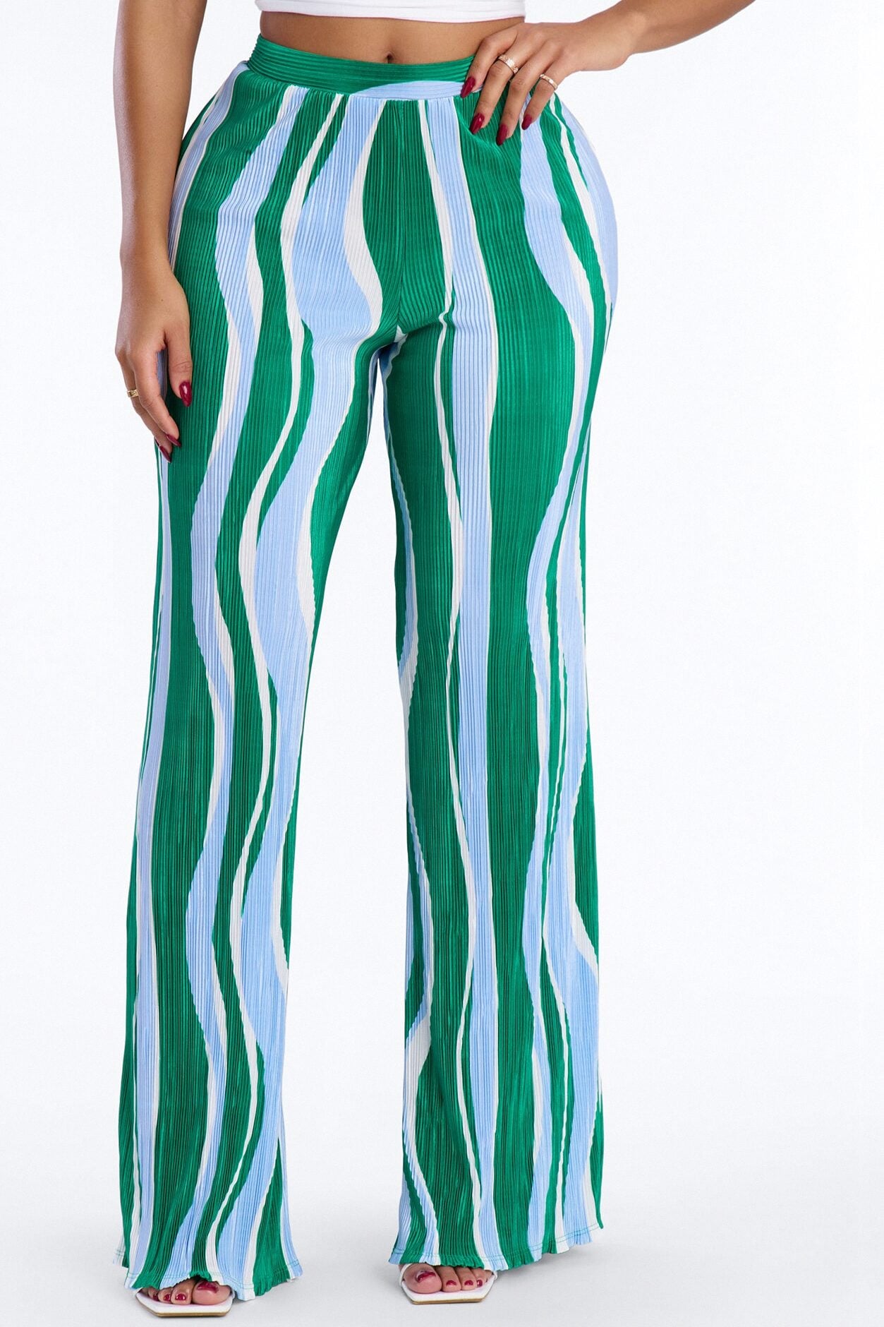 In The Tropics Abstract Plisse Wide Leg Pant 33″ - Green/combo image 2