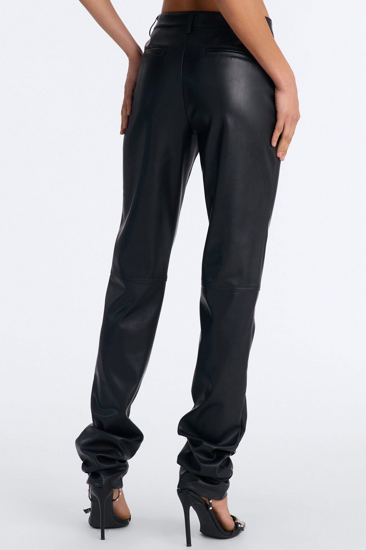 Bad Habit Low Rise Stacked Faux Leather Pants - Black image 4