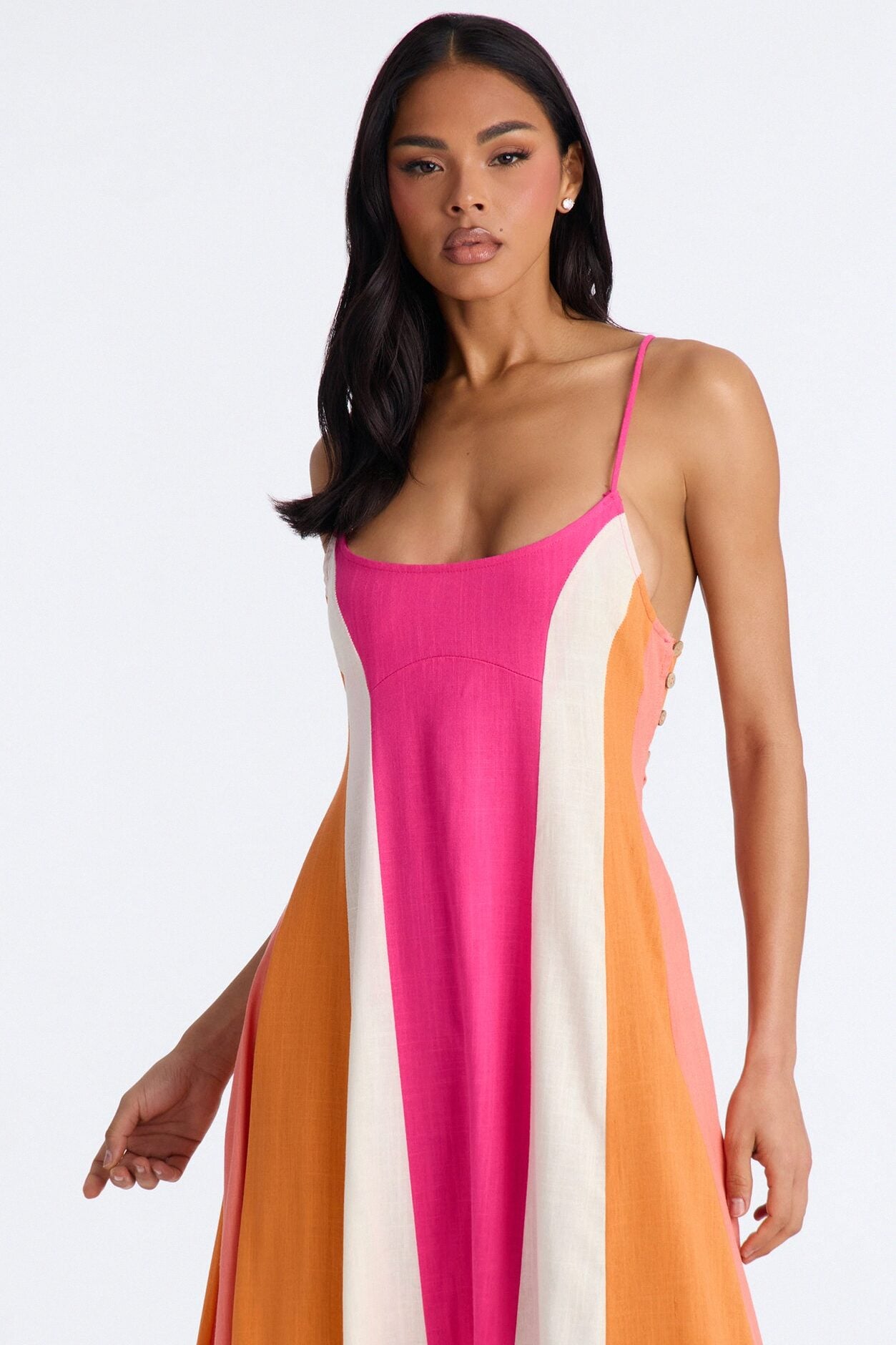 Sweet Energy Linen Maxi Dress - Fuchsia/combo image 2