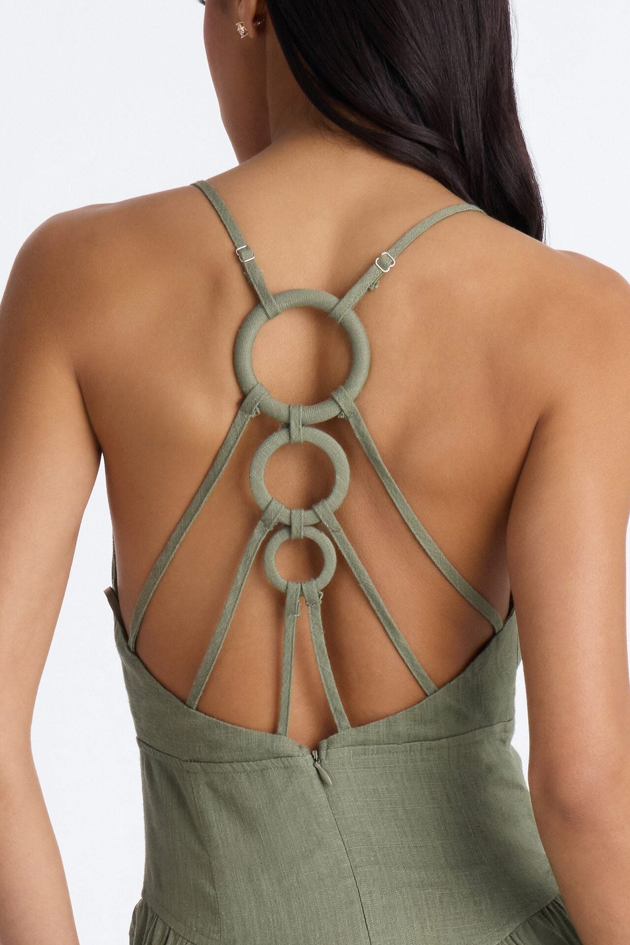 Belle Denim Tiered Wide Leg Jumpsuit - Olive image 3