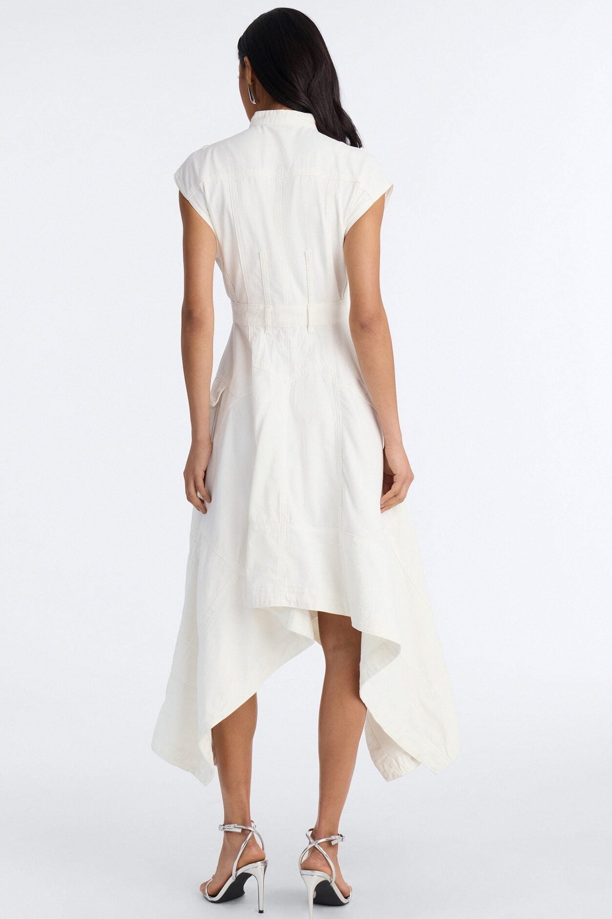 Dolly Button Up Denim Midi Dress - White image 4