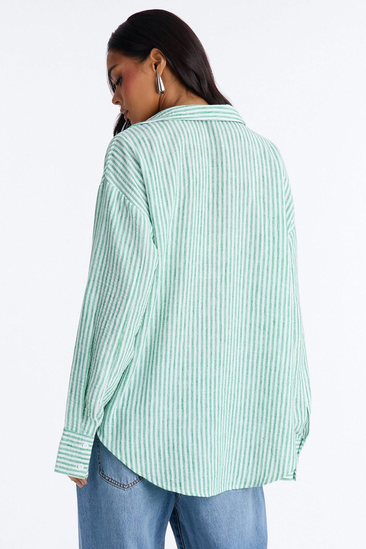 Fresh Cuteness Striped Linen Shirt - Green/combo image 4