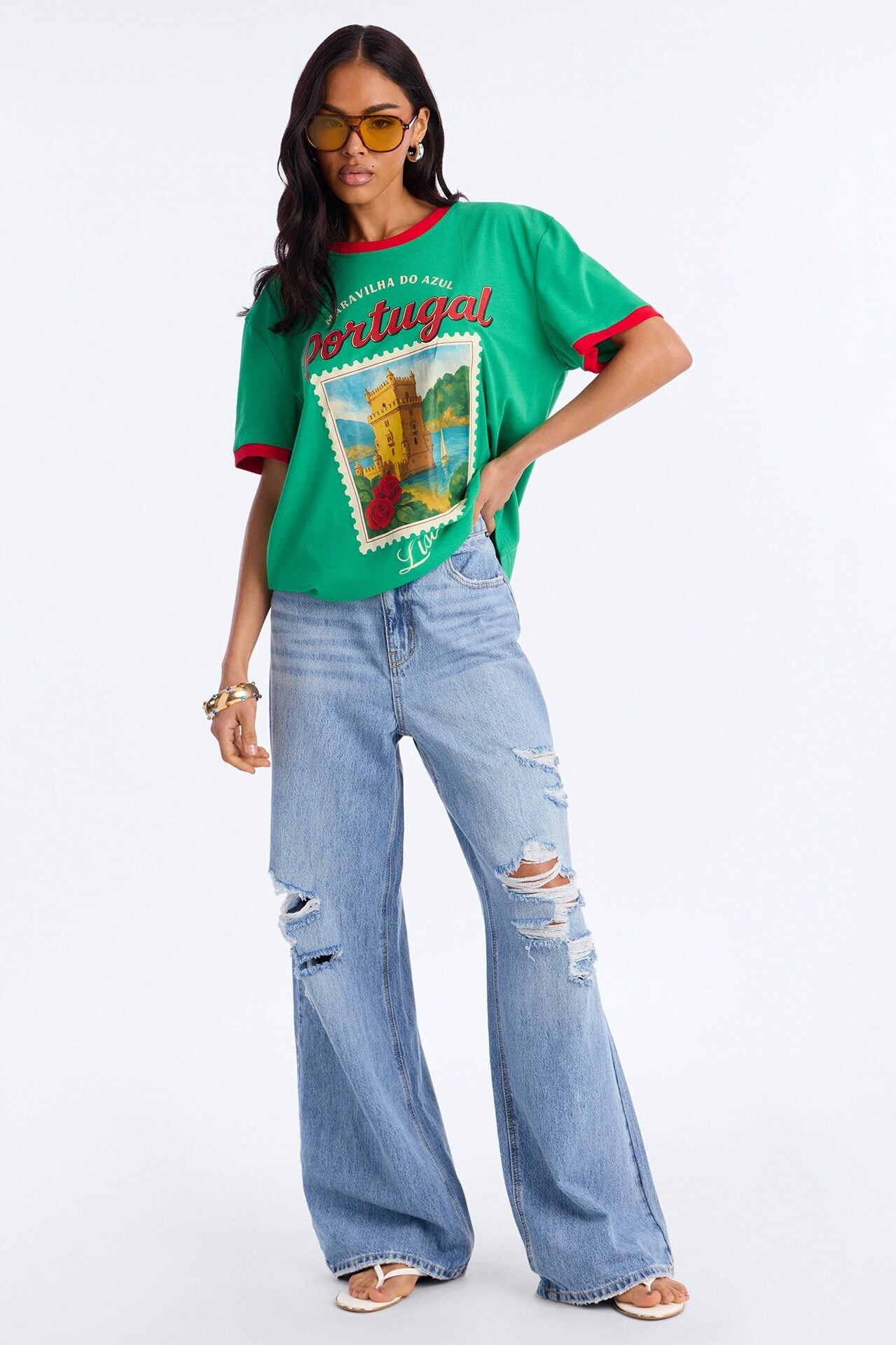 Portugal Oversized Ringer Tee - Green image 2
