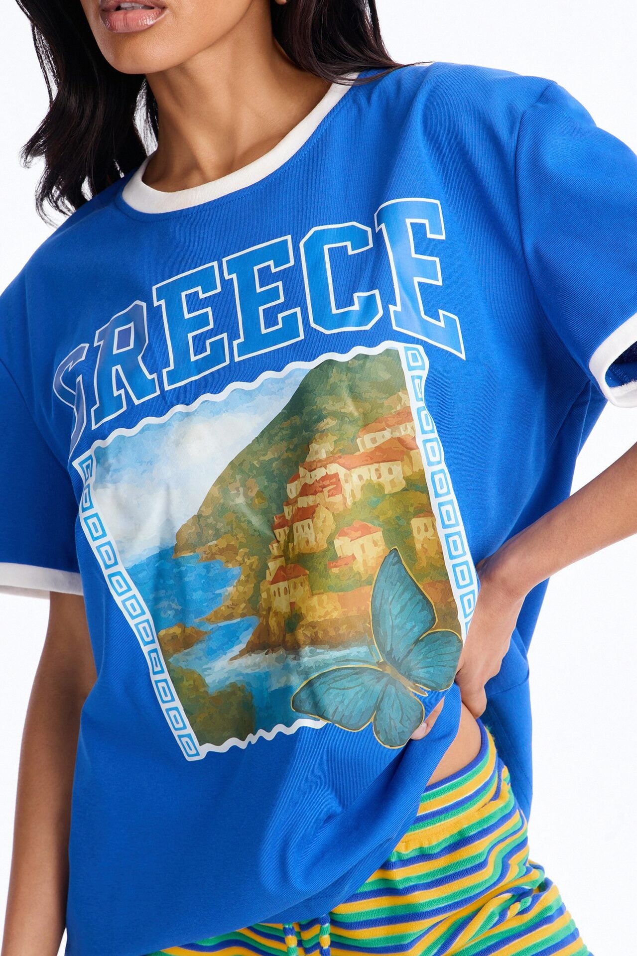 Greece Oversized Ringer Tee - Blue image 3