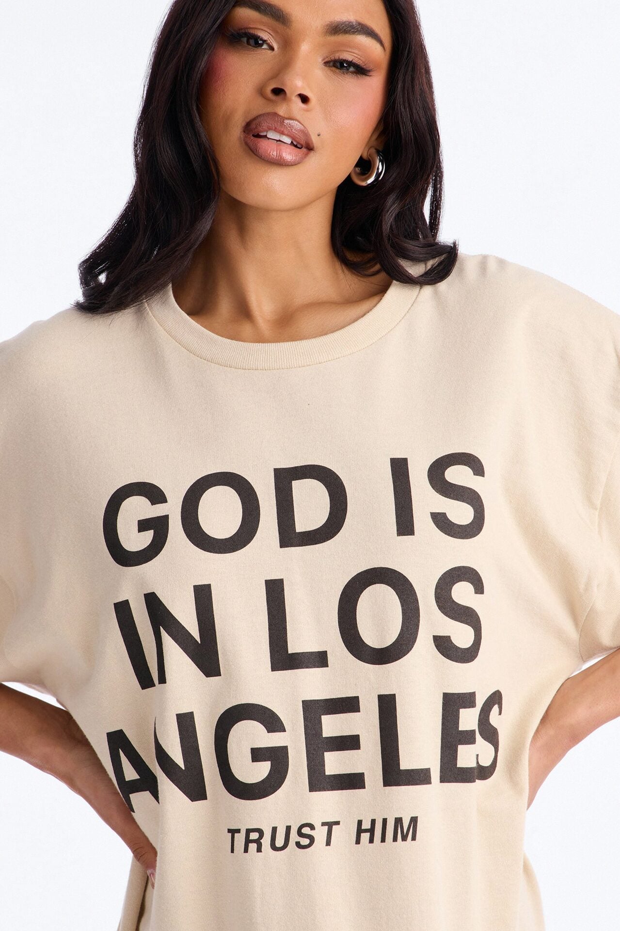 God Is In Los Angeles Oversized Tee - Sand image 3