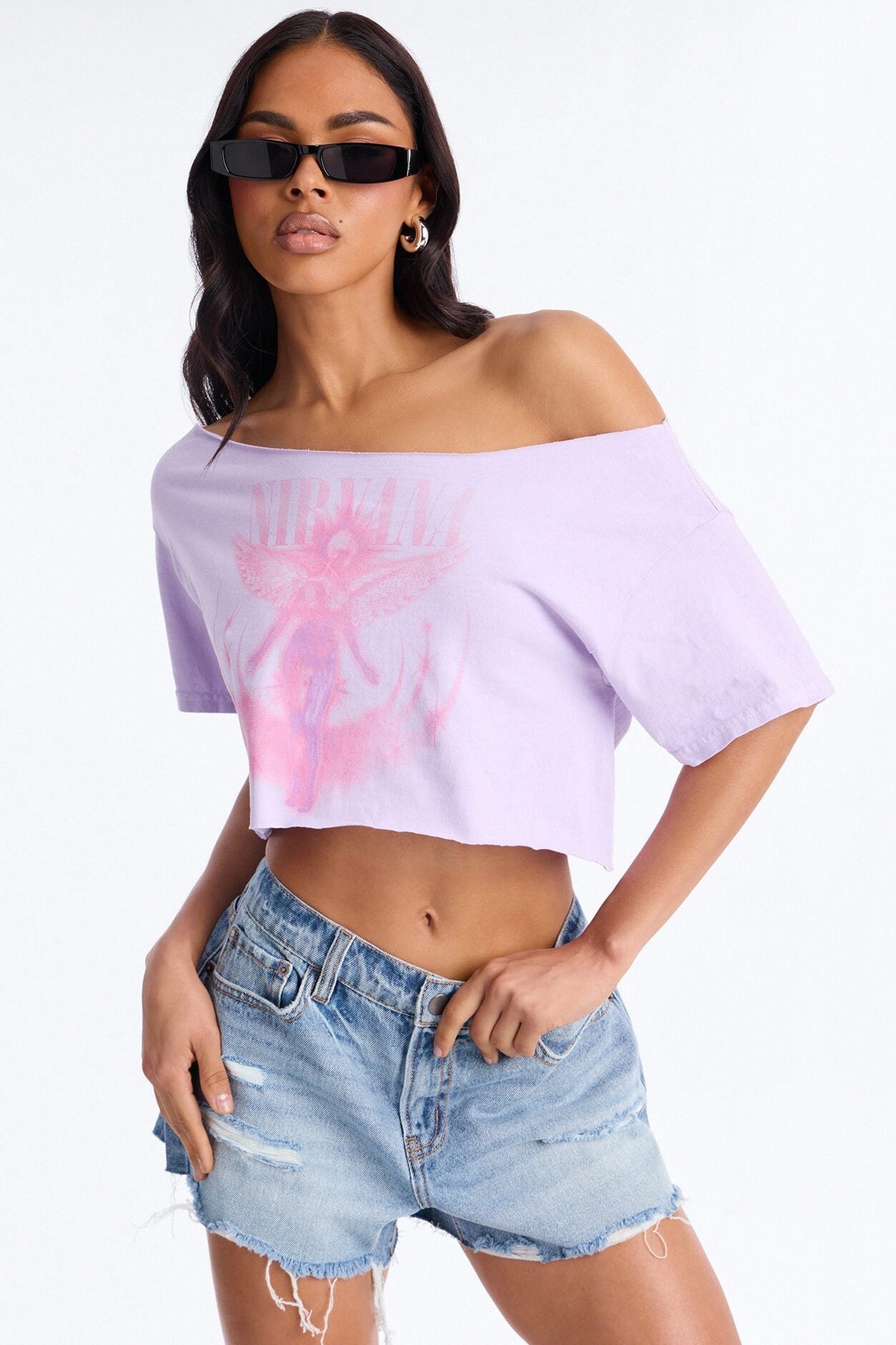 Nirvana Utero Off Shoulder Cropped Tee - Lavender image 2