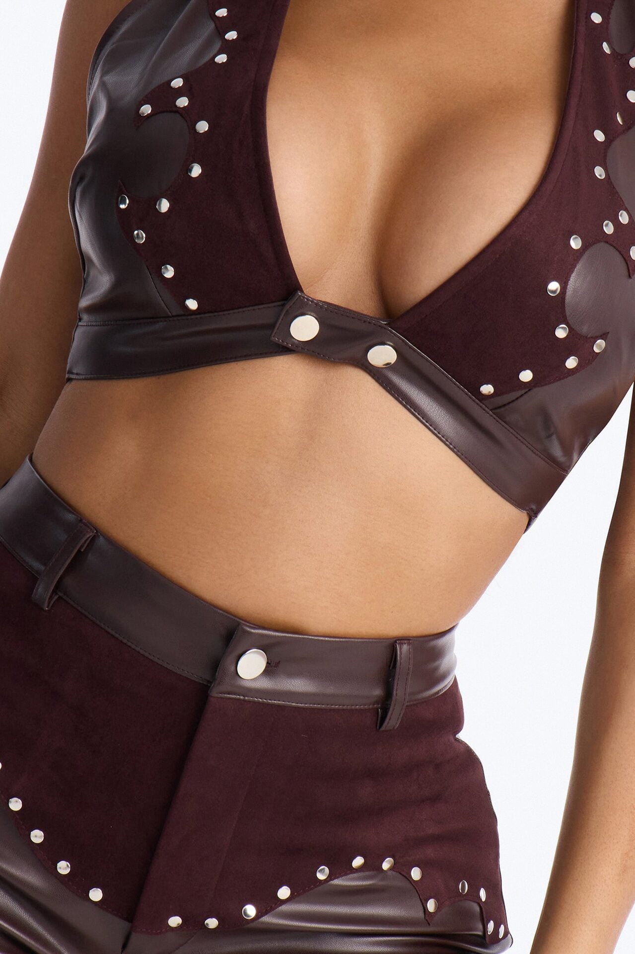 Saddle Up Studded Faux Leather Short Set - Chocolate image 3