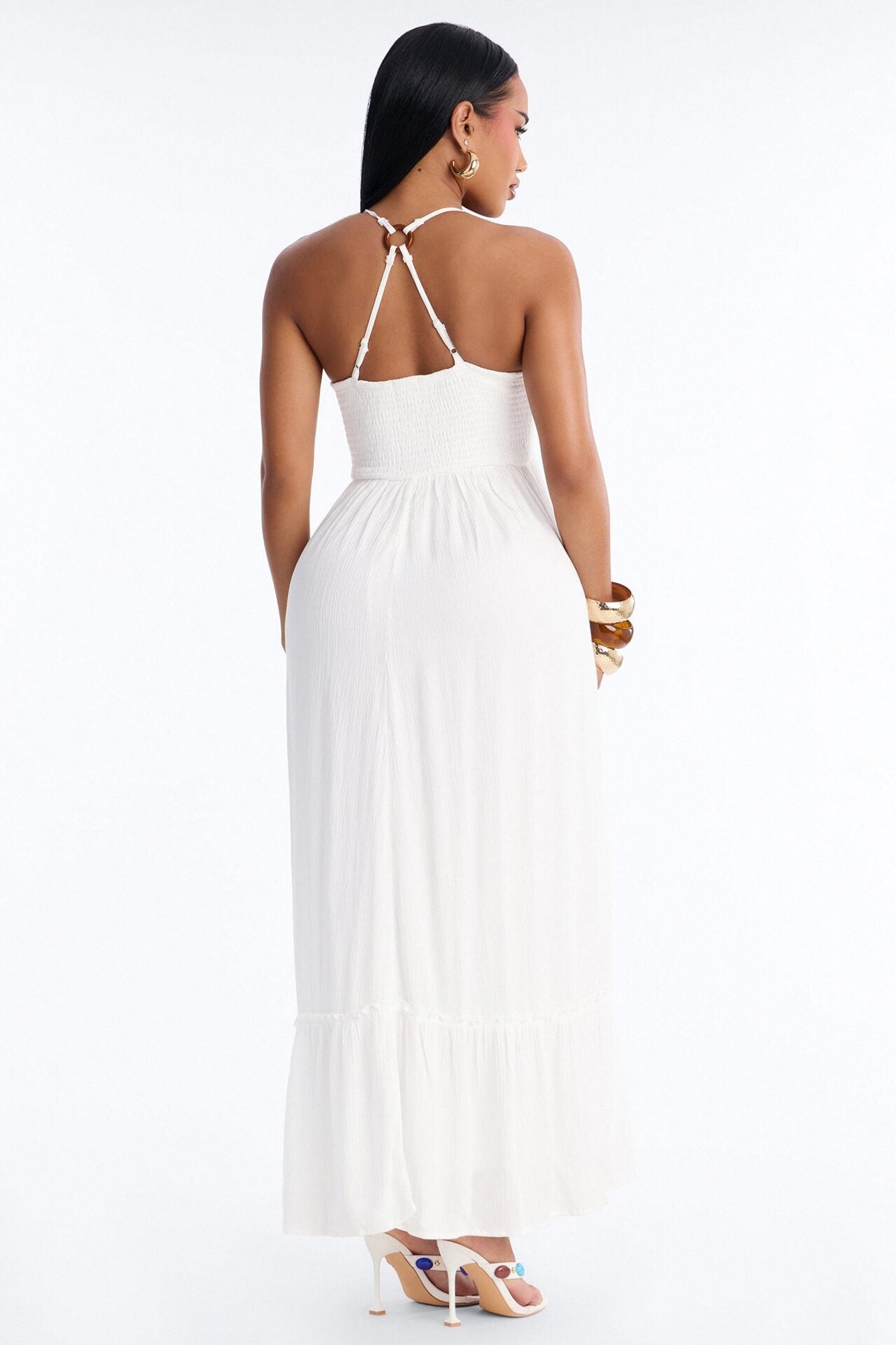 Raina Smocked Linen Maxi Dress - White image 4
