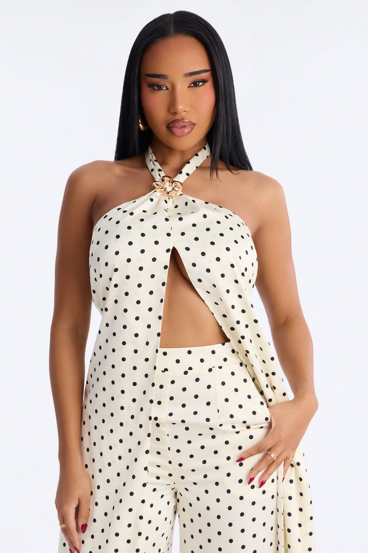 Hazel Polka Dot Draped Jumpsuit - Cream/combo image 2