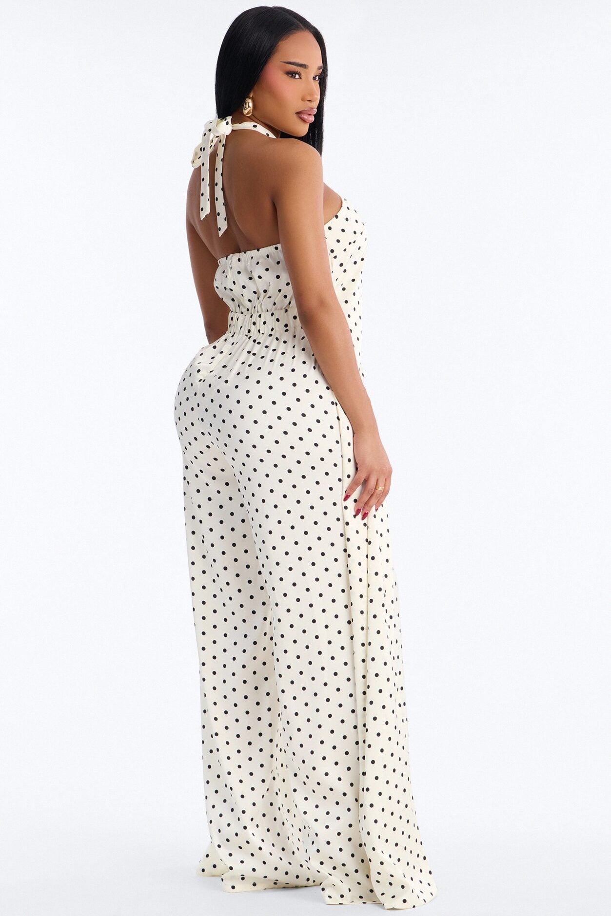 Hazel Polka Dot Draped Jumpsuit - Cream/combo image 4