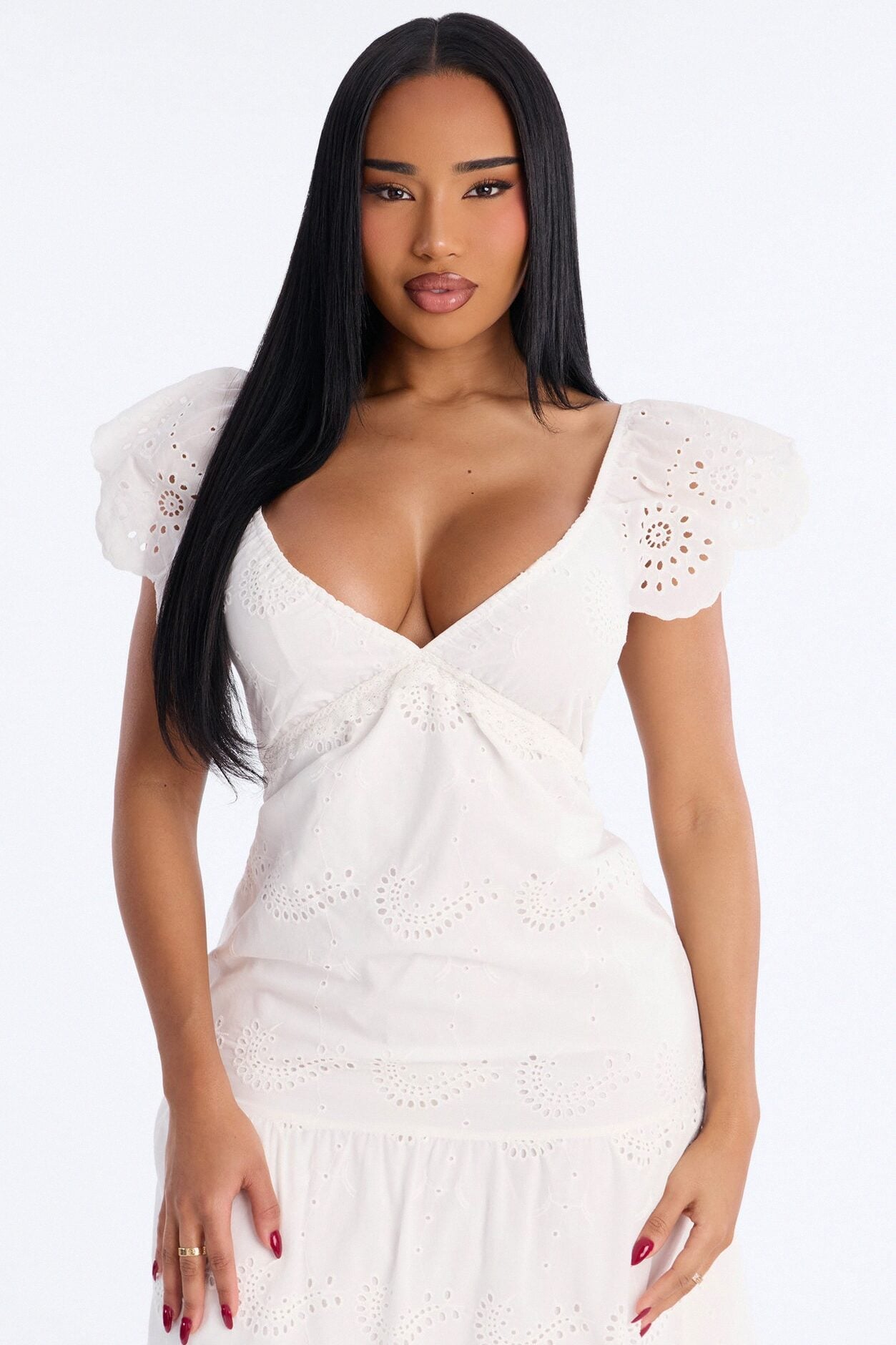 Odessa Eyelet Midi Dress - White image 2