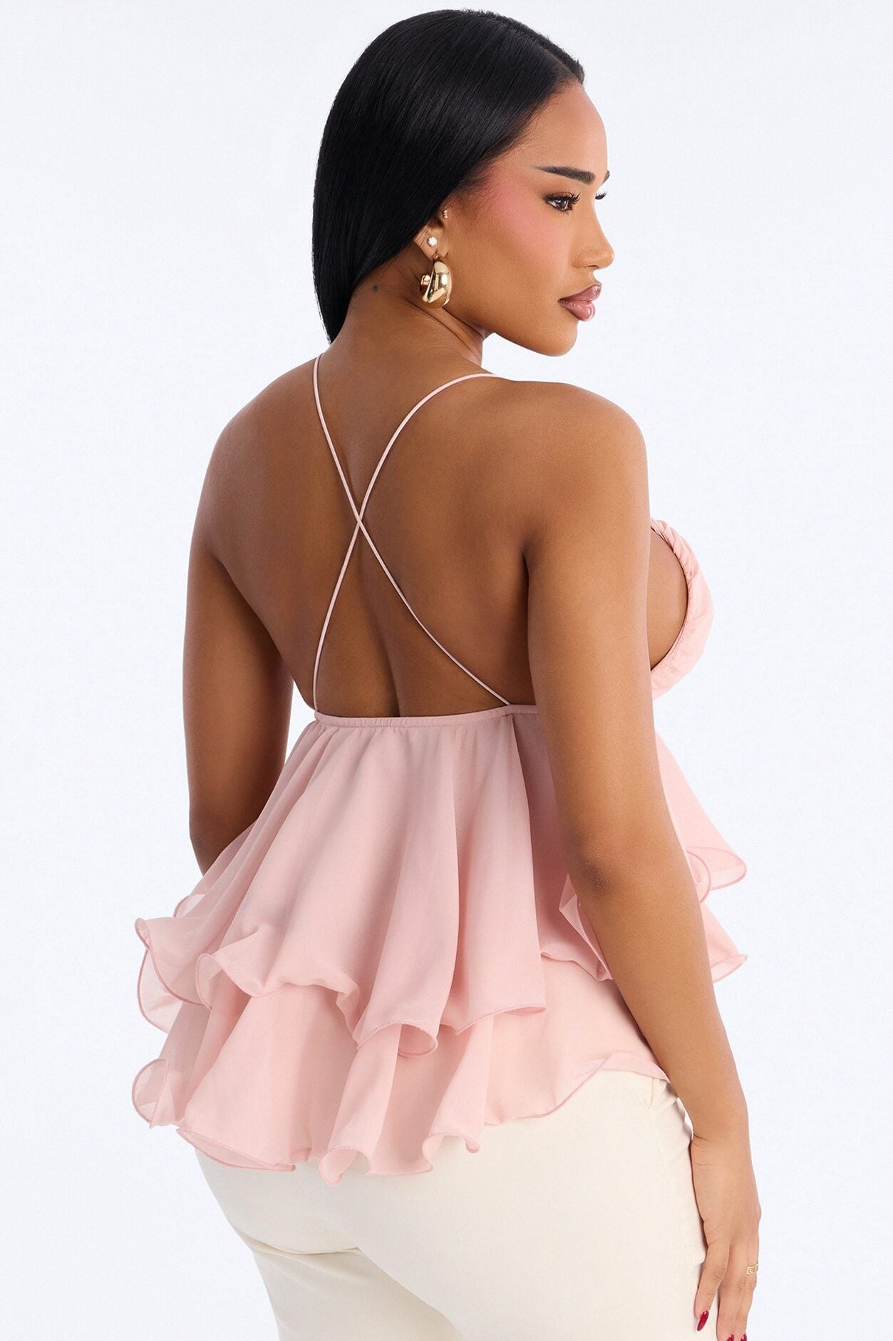Cute Life Ruffle Chiffon Babydoll Top - Pink image 4