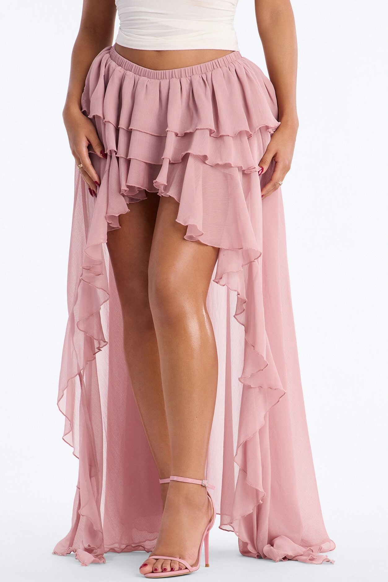 Serene Escape Tiered High Low Mini Skort - Mauve image 2