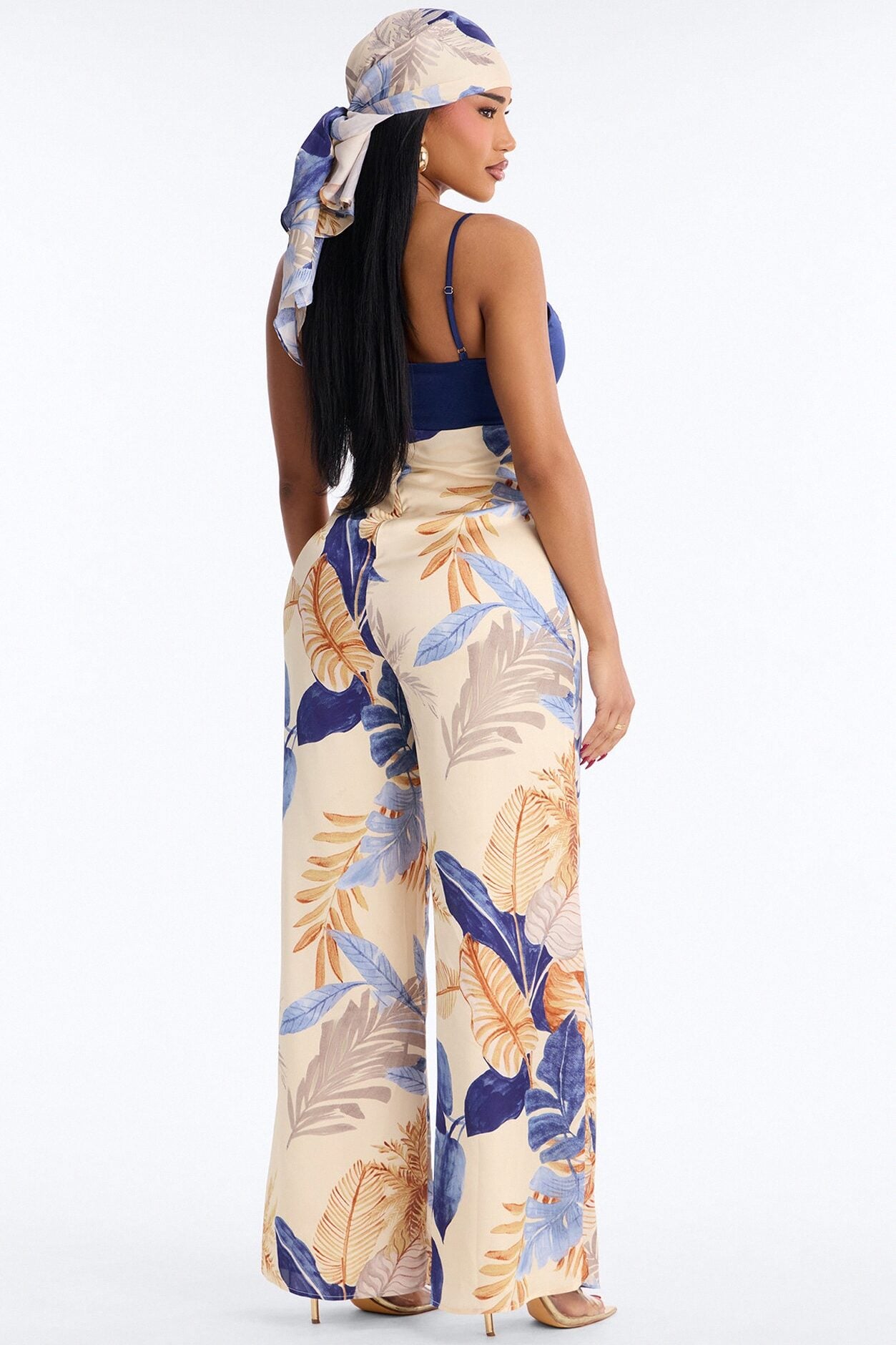 Grenna Satin Jumpsuit And Head Scarf Set - Blue image 4