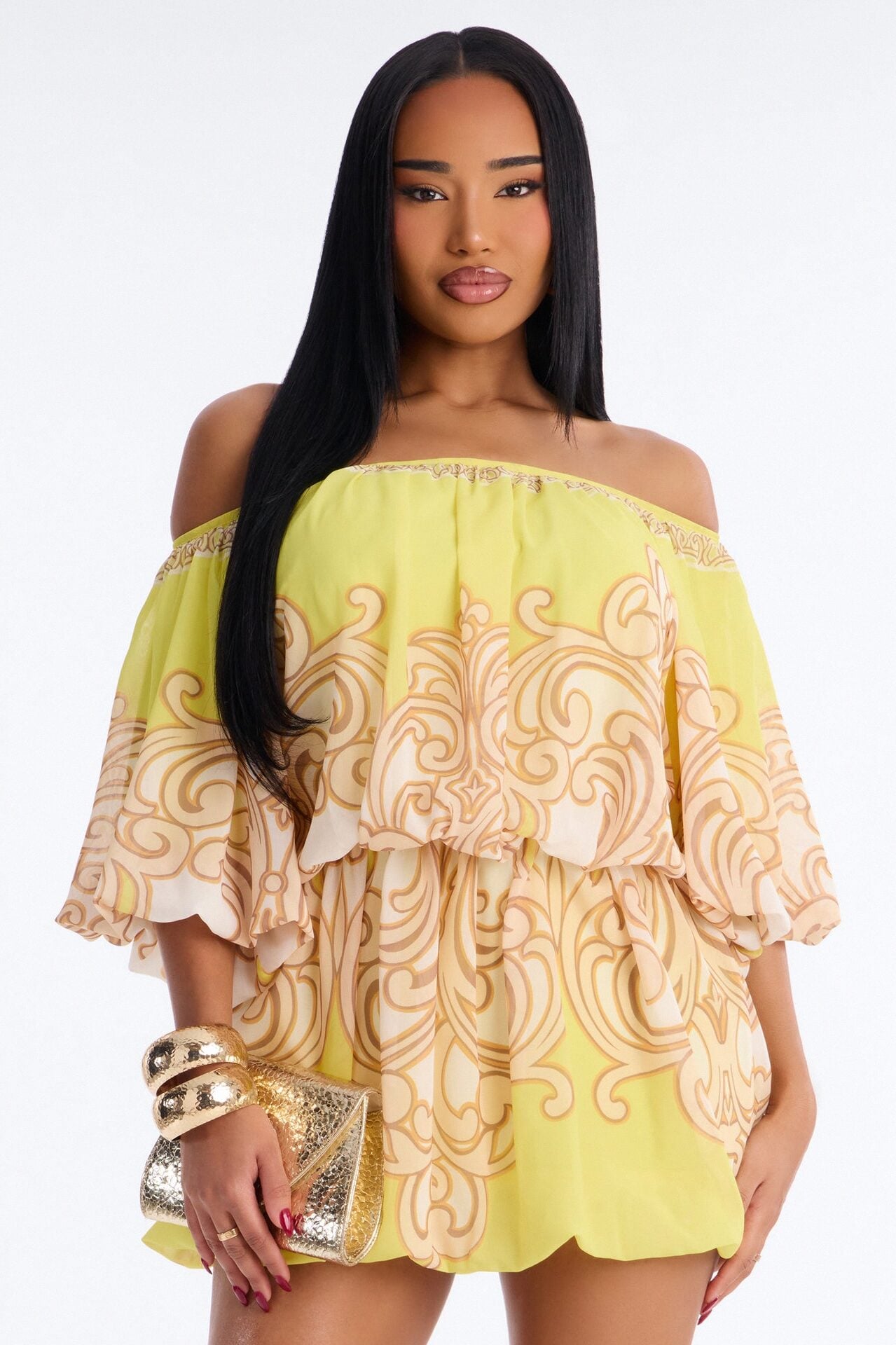 Imani One Shoulder Chiffon Mini Dress - Yellow image 2