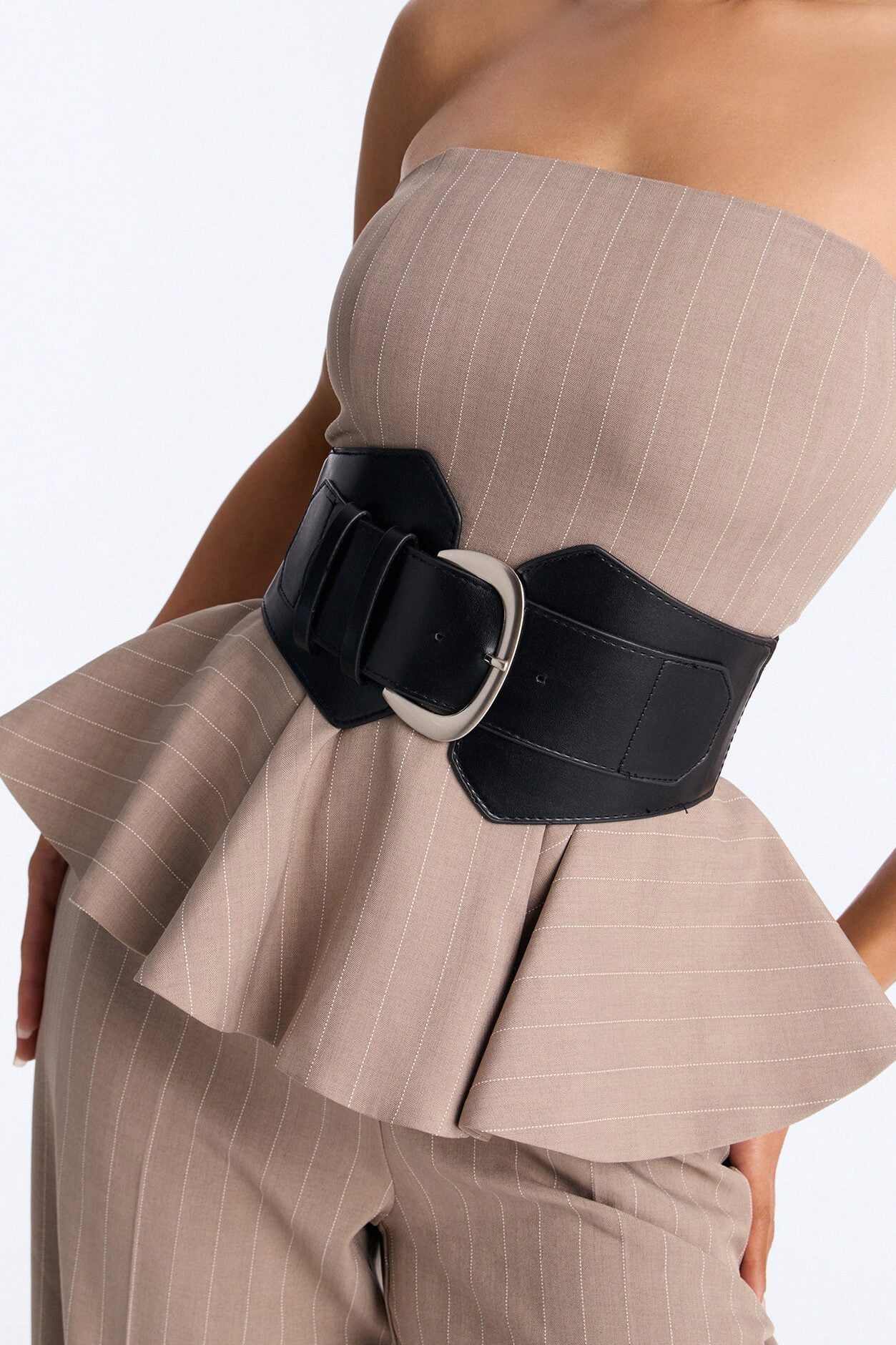 Jessa Pinstripe Belted Wide Leg - Taupe image 3