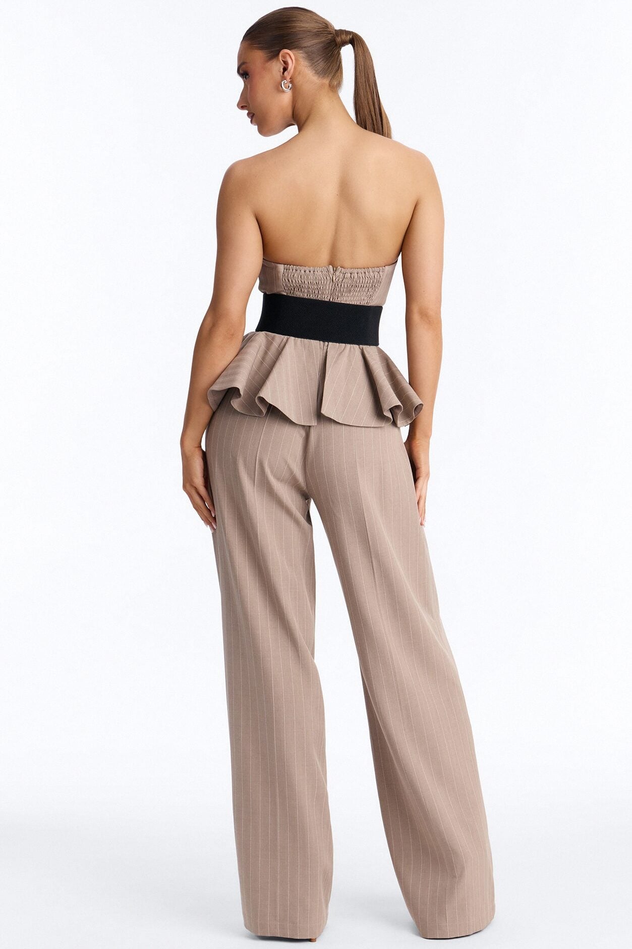 Jessa Pinstripe Belted Wide Leg - Taupe image 4