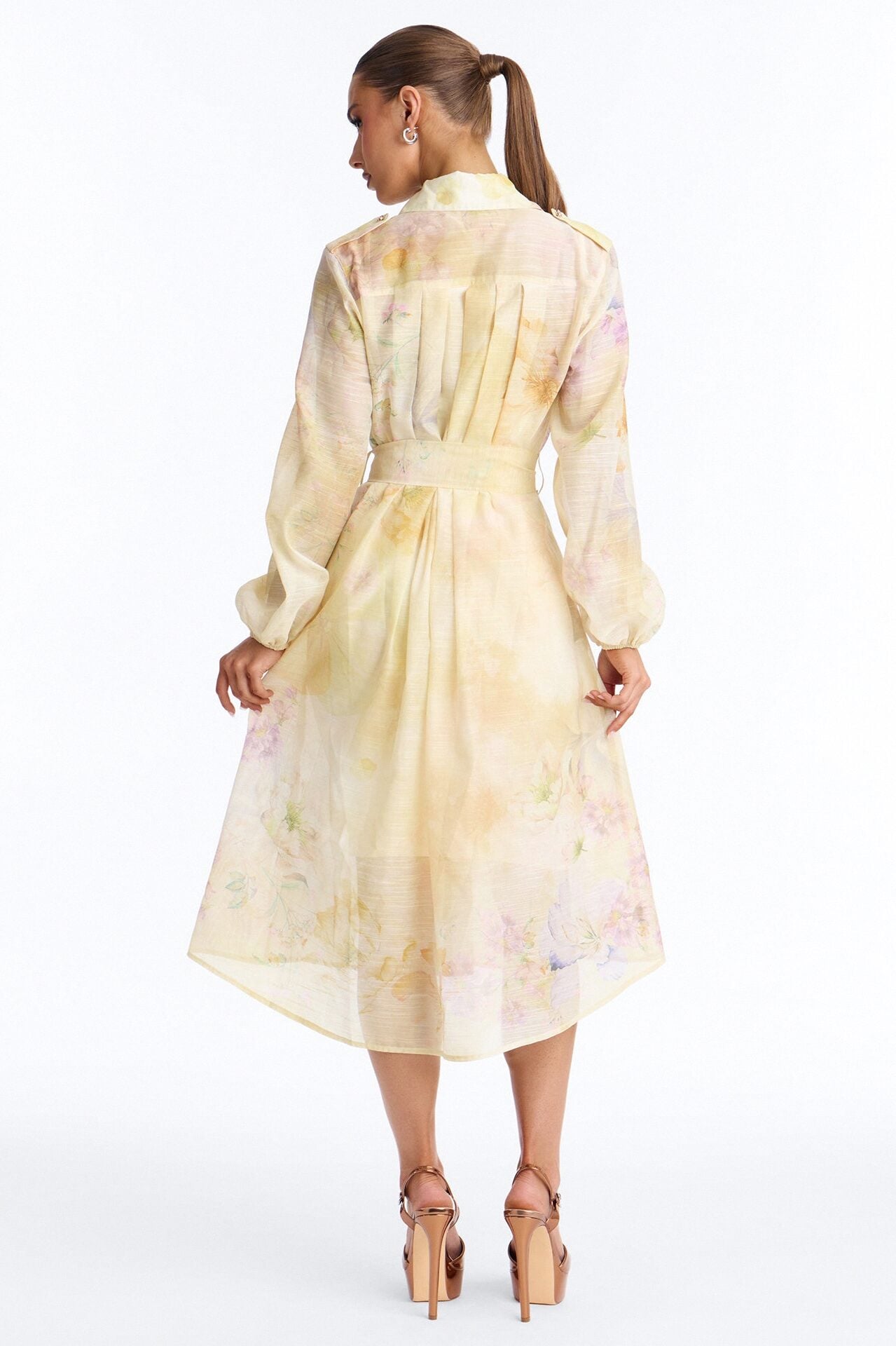 Ilaria Belted Floral Midi Dress - Yellow/combo image 4