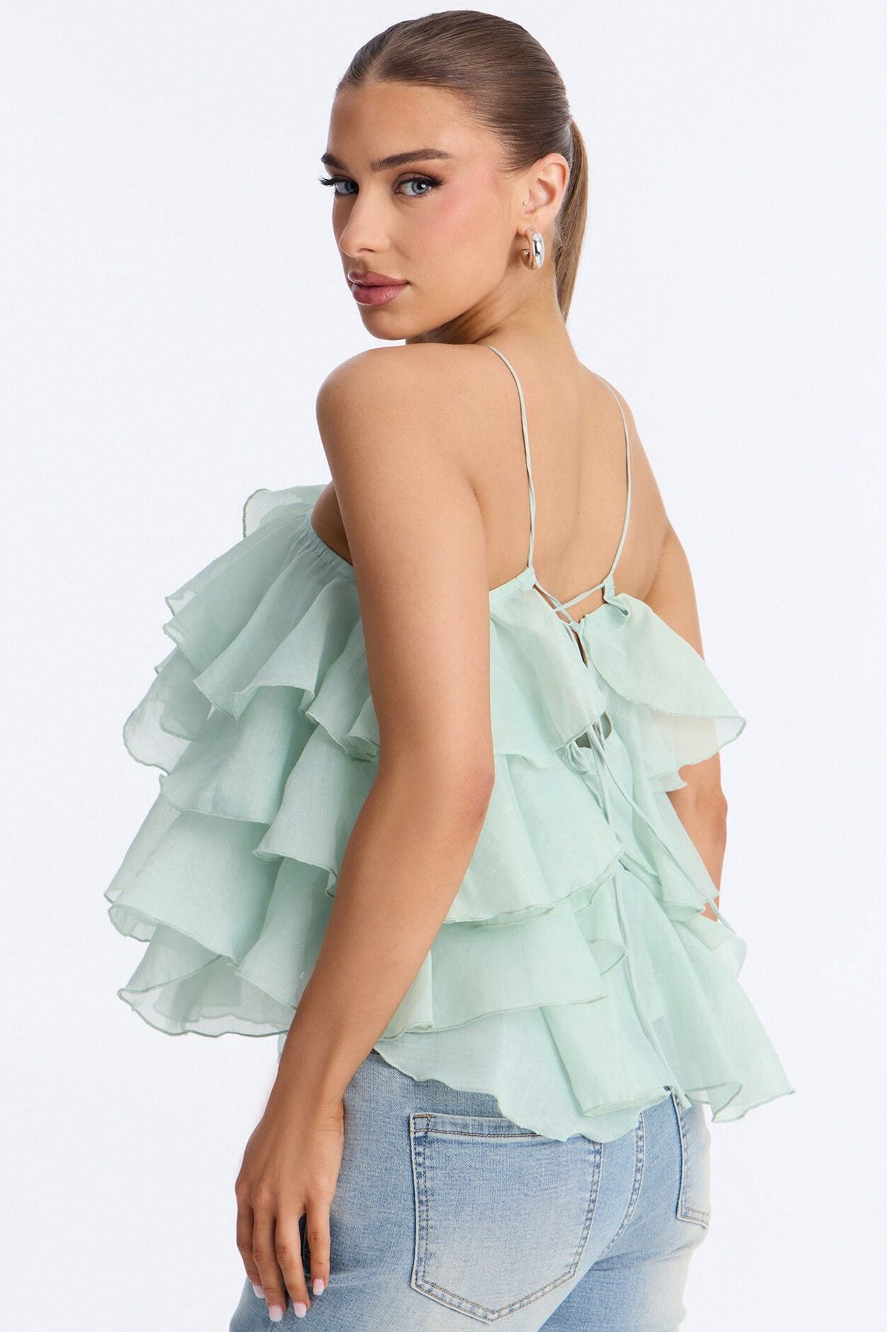 Ruffle Cutie Hardware Organza Halter Top - Sage image 4