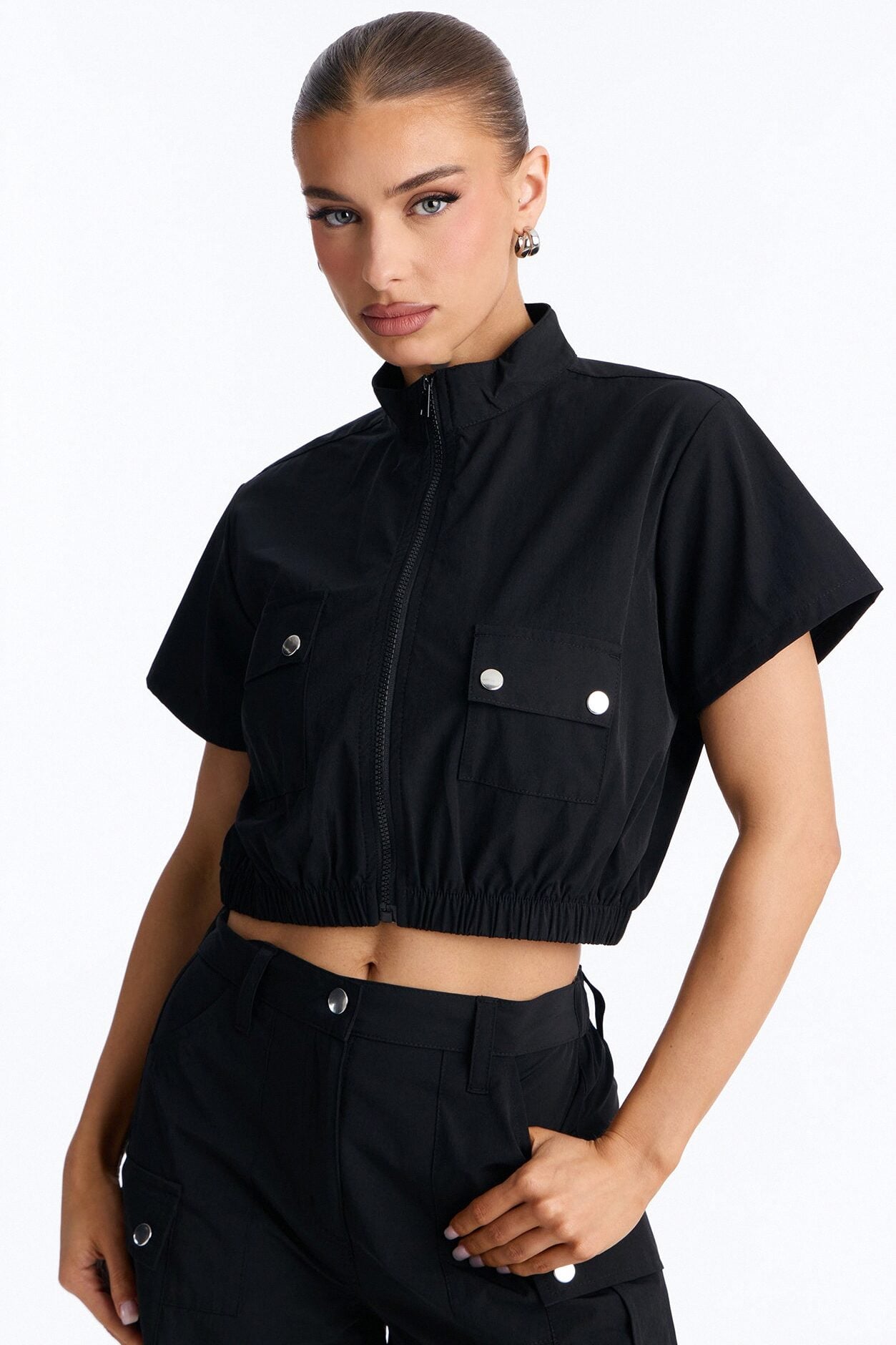 Nessa Nylon Cargo Short Set - Black image 3