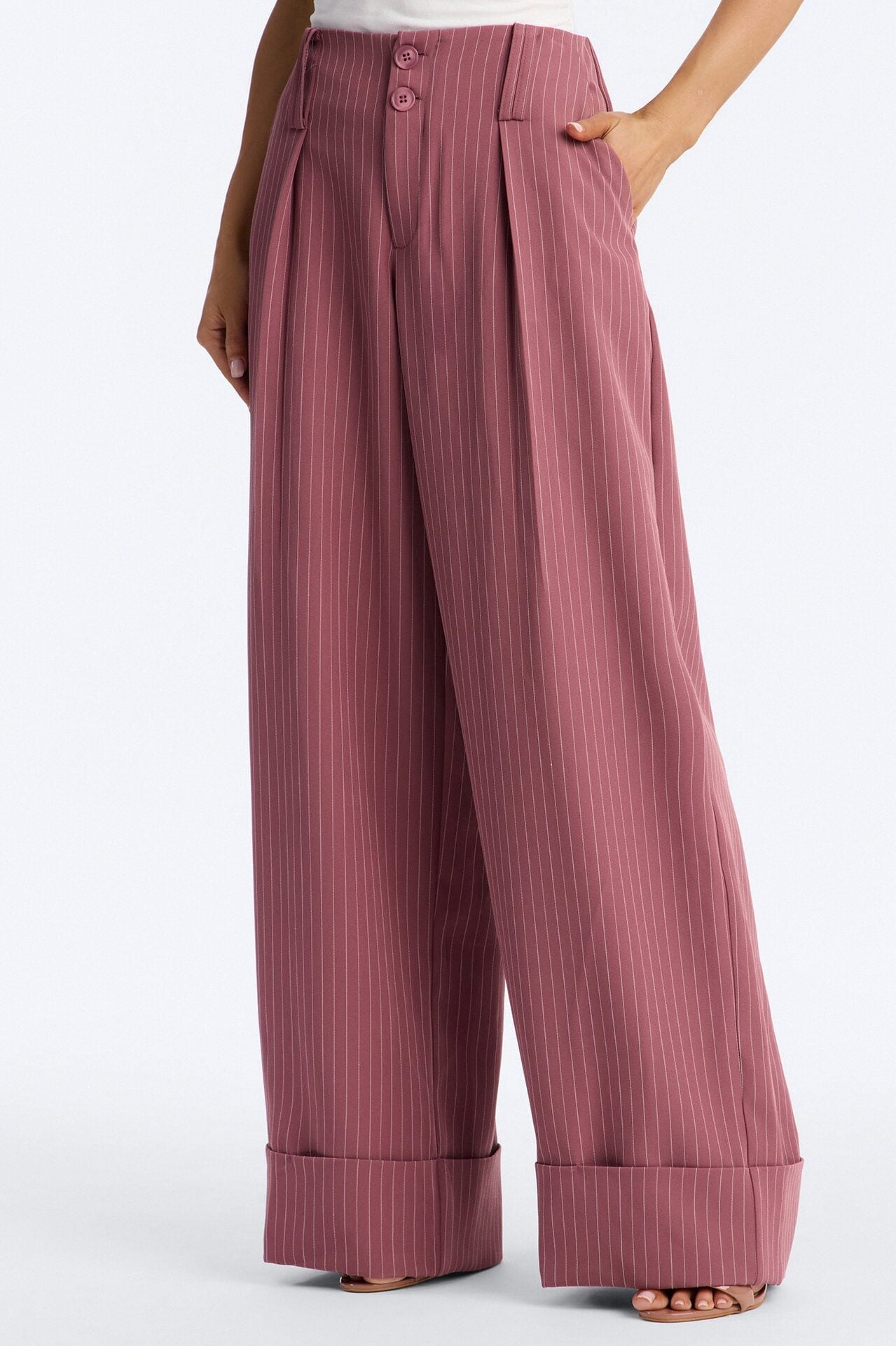 Adalyn Mid Rise Pinstripe Wide Leg Trouser Pant 33″ - Mauve image 2