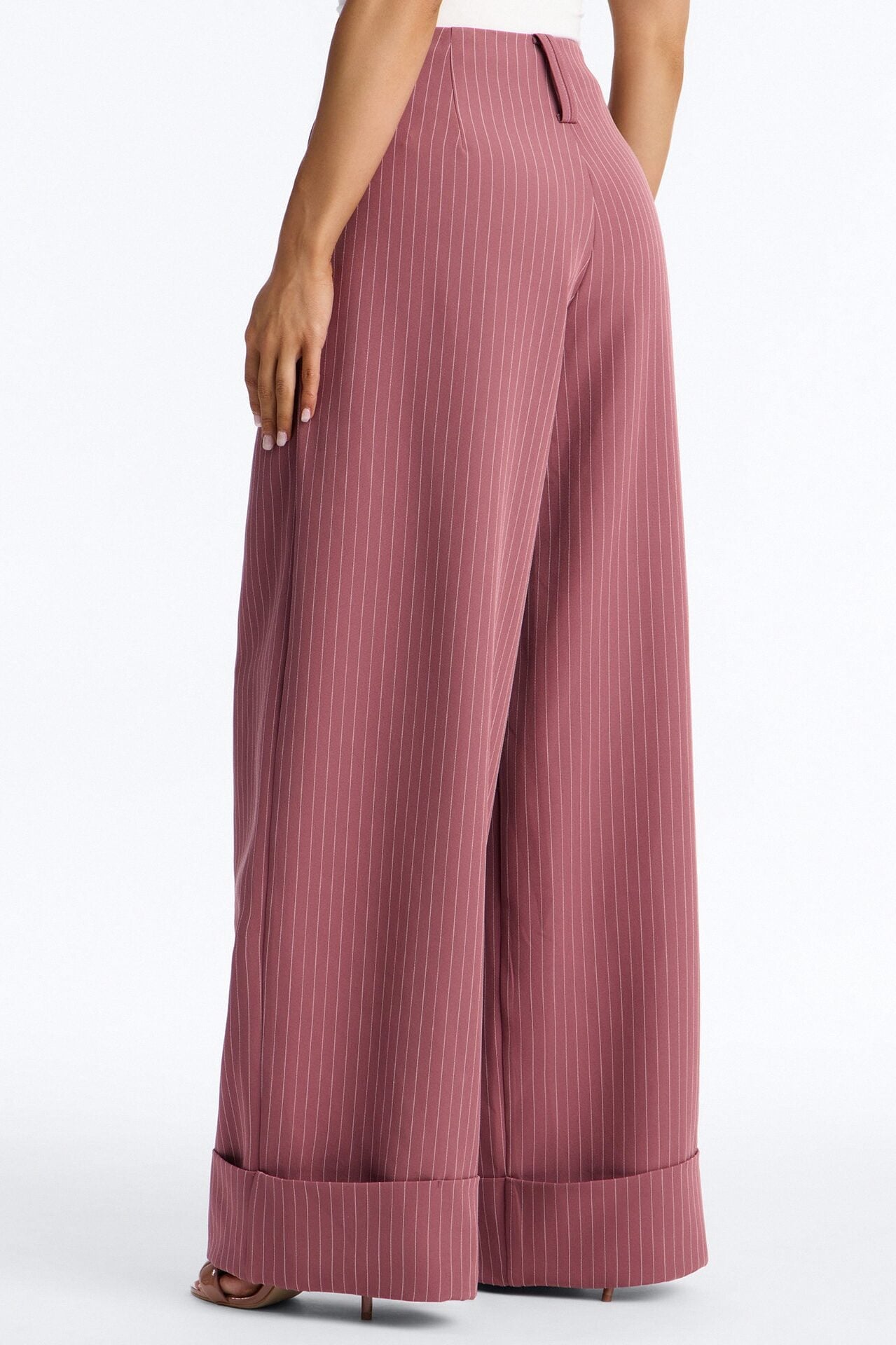 Adalyn Mid Rise Pinstripe Wide Leg Trouser Pant 33″ - Mauve image 3