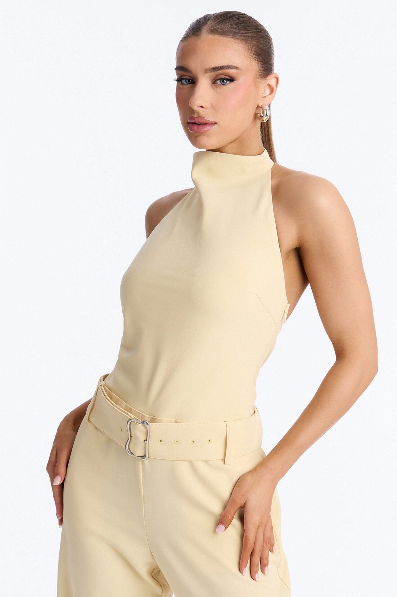 Rhode High Neck Belted Backless Jumpsuit - Yellow image 2