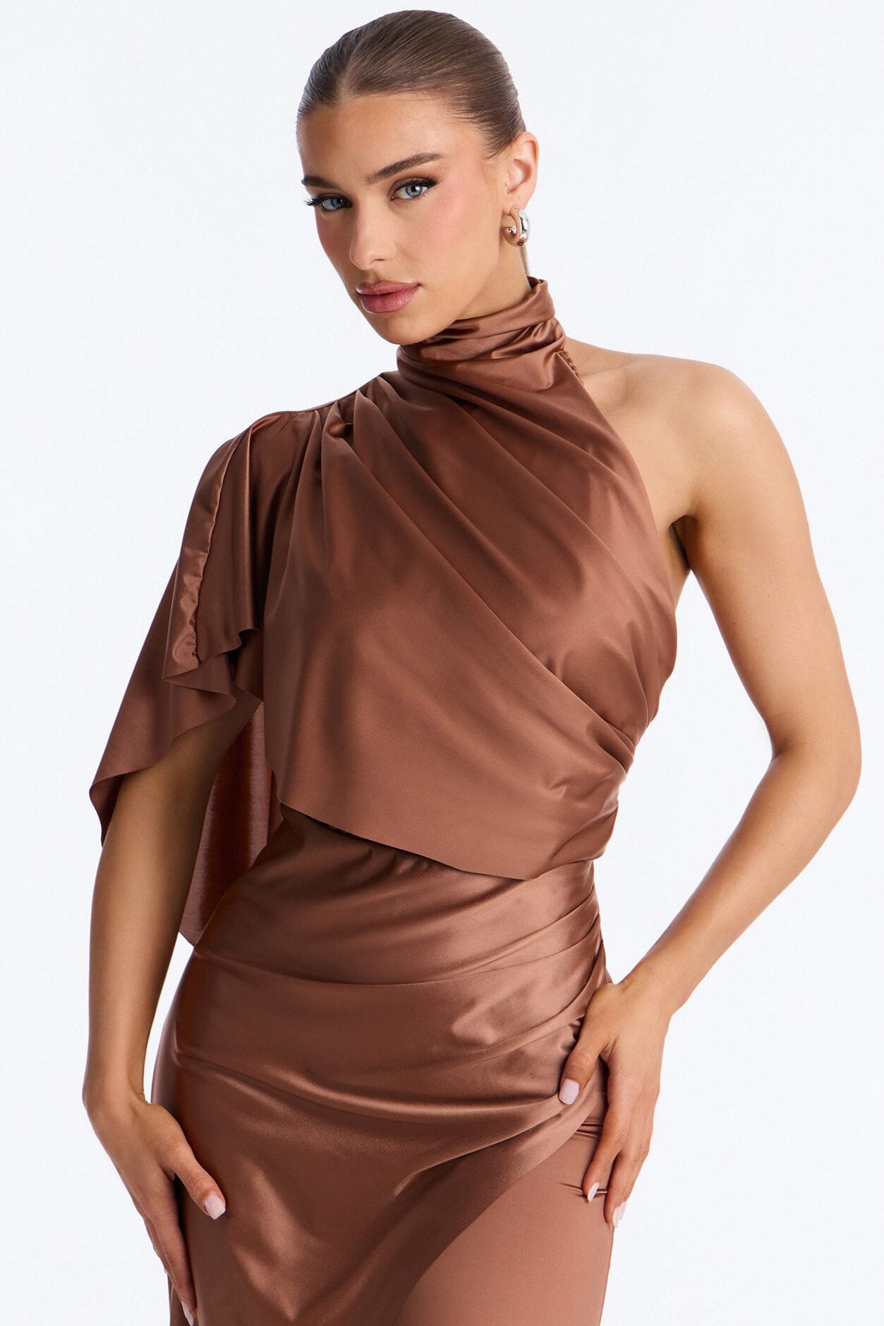 Chic Motives Draped Wide Leg Jumpsuit - Bronze image 2