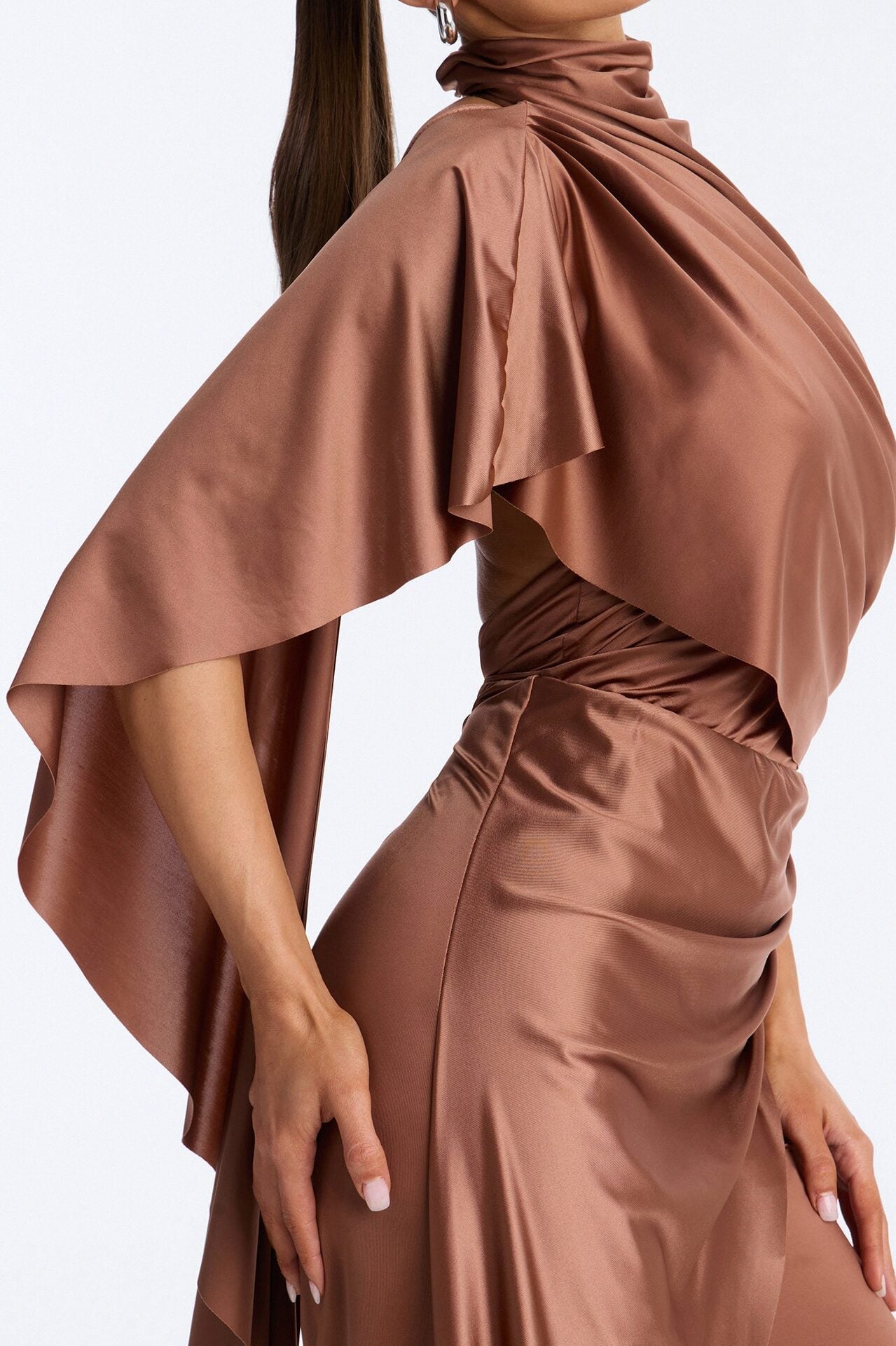 Chic Motives Draped Wide Leg Jumpsuit - Bronze image 3