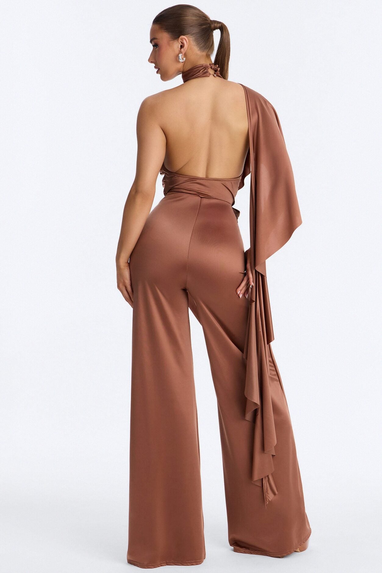 Chic Motives Draped Wide Leg Jumpsuit - Bronze image 4