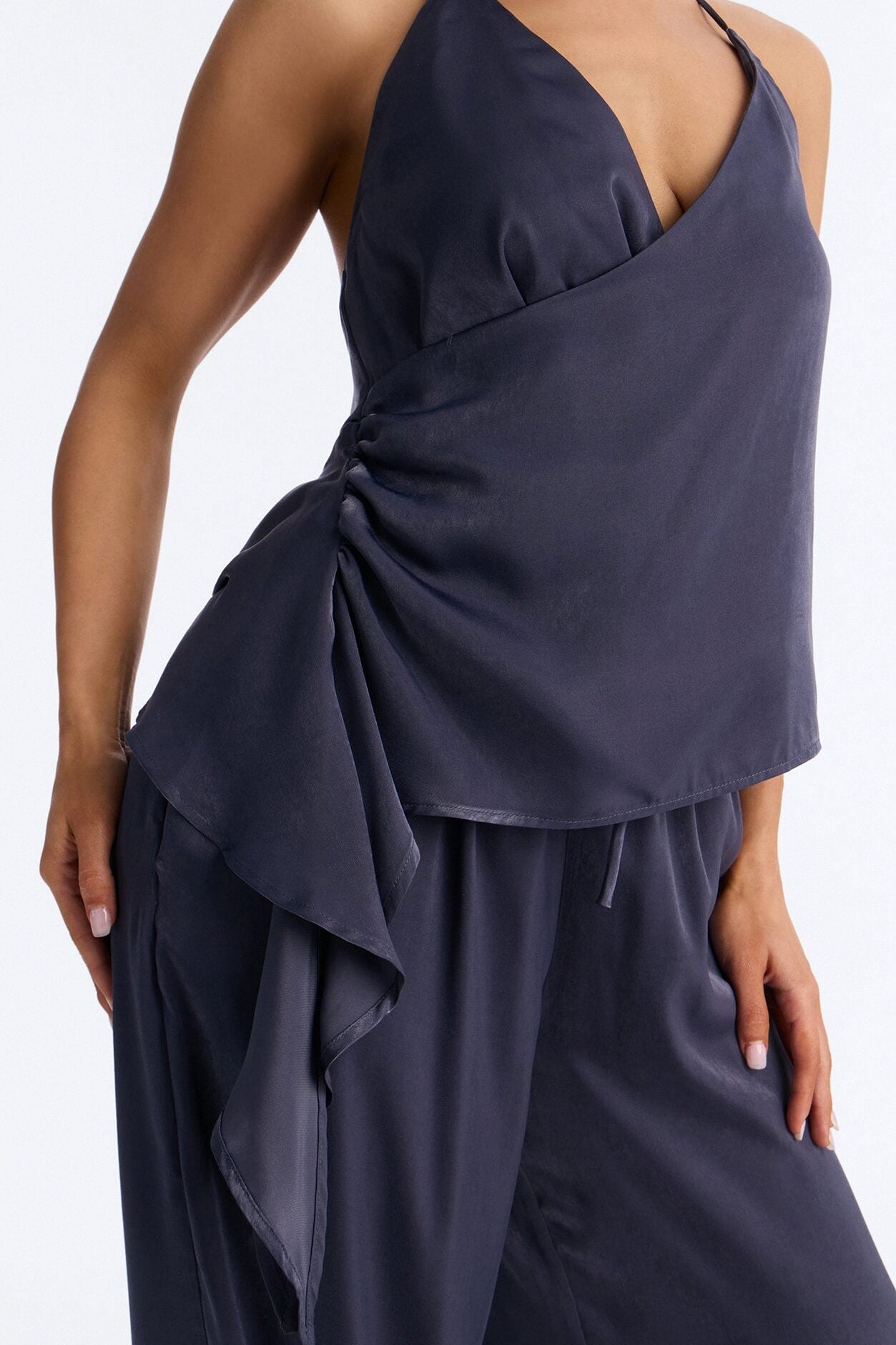 Normani Satin Halter Pant Set - Navy image 3